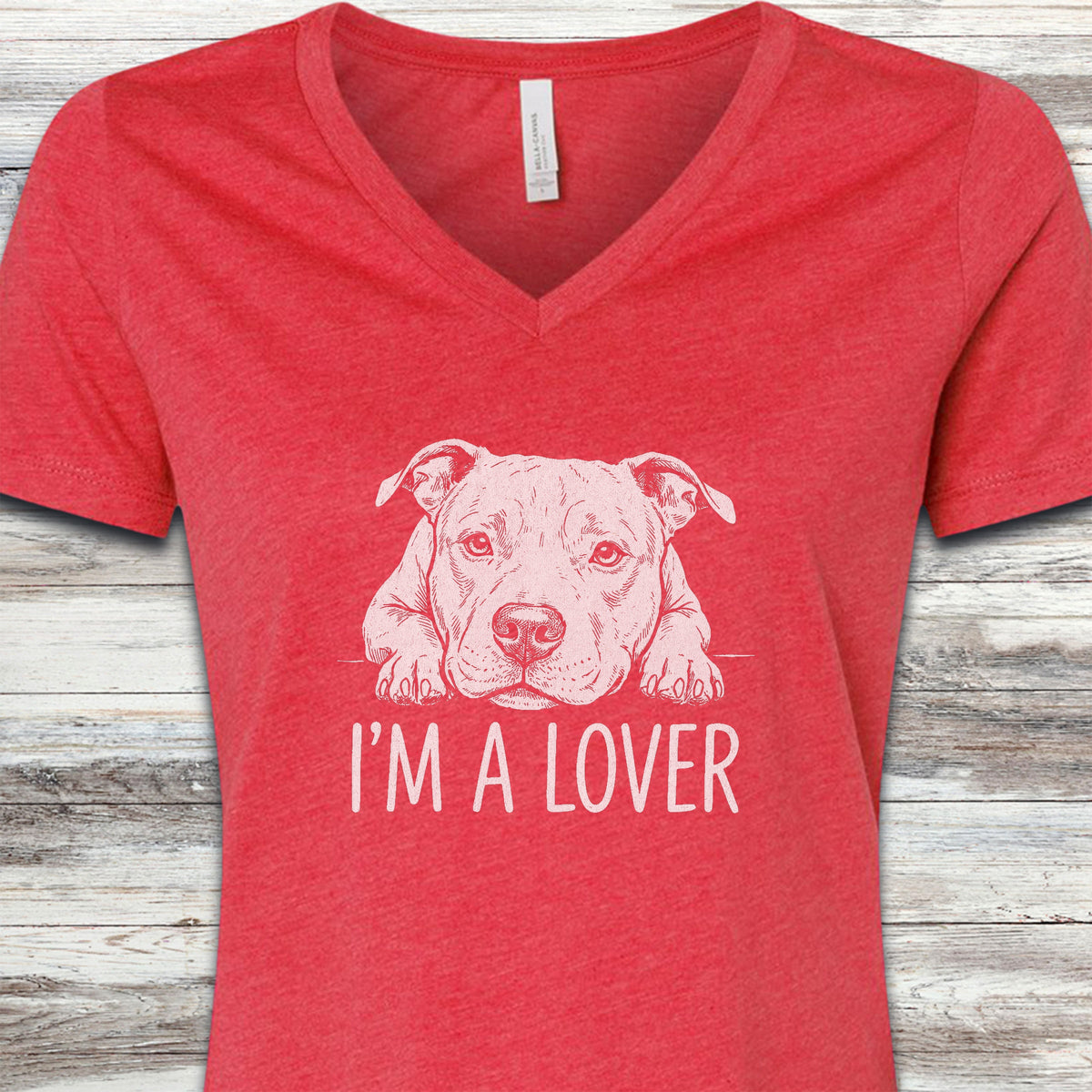 Pit Bull Lover V-Neck Tee - Heather Red