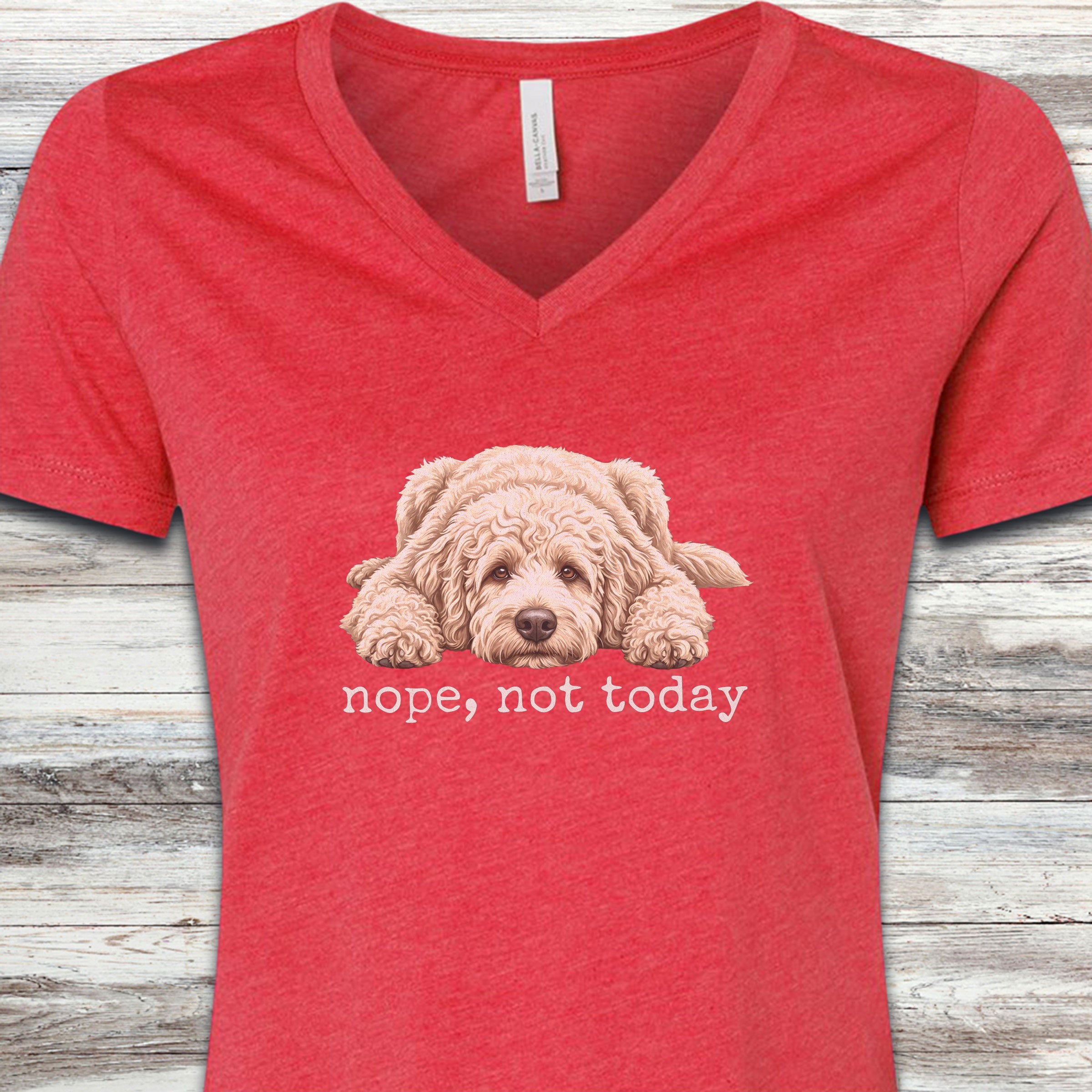 Goldendoodle Cream Nope V-Neck Tee - Heather Red