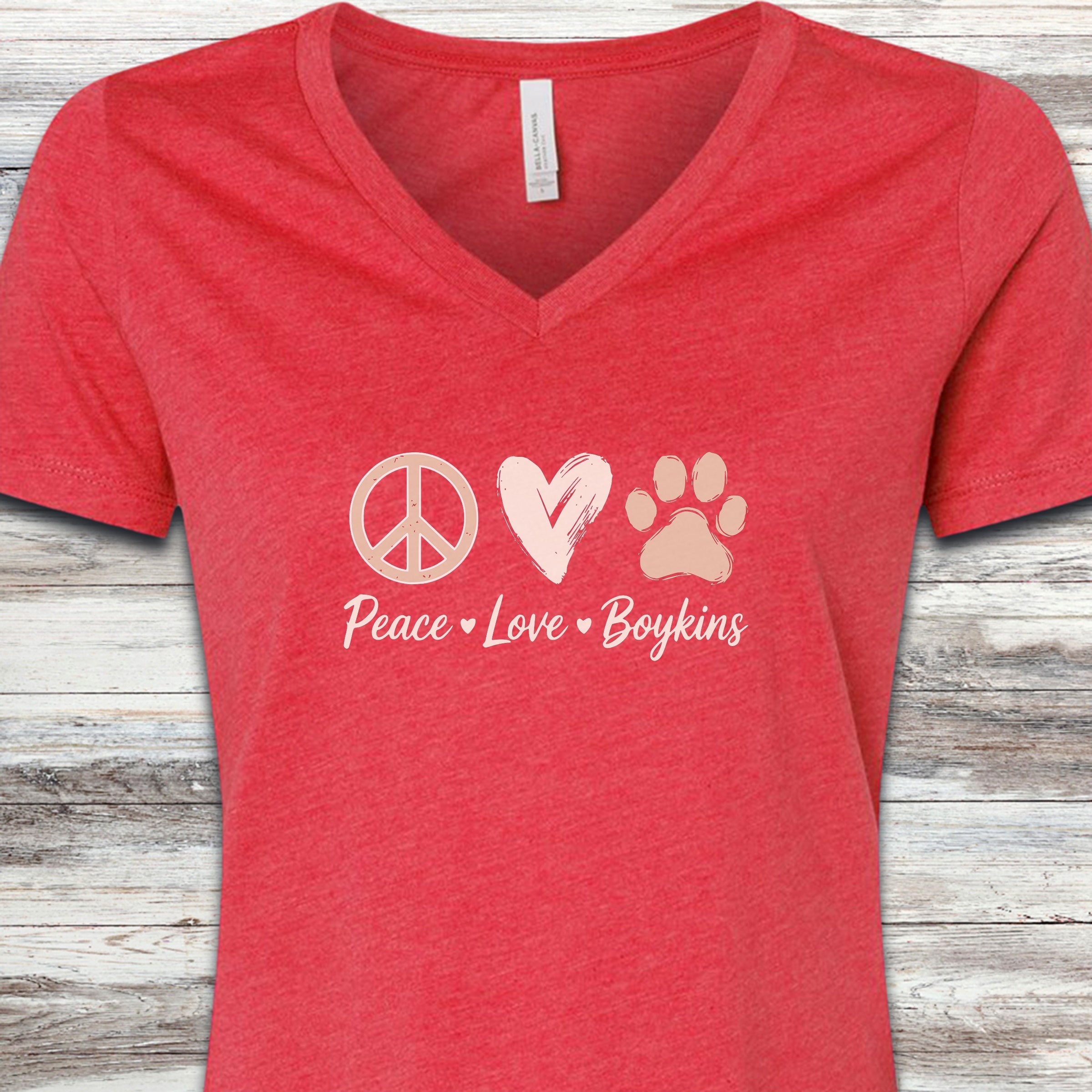 Boykin Spaniel Peace V-Neck Tee - Heather Red