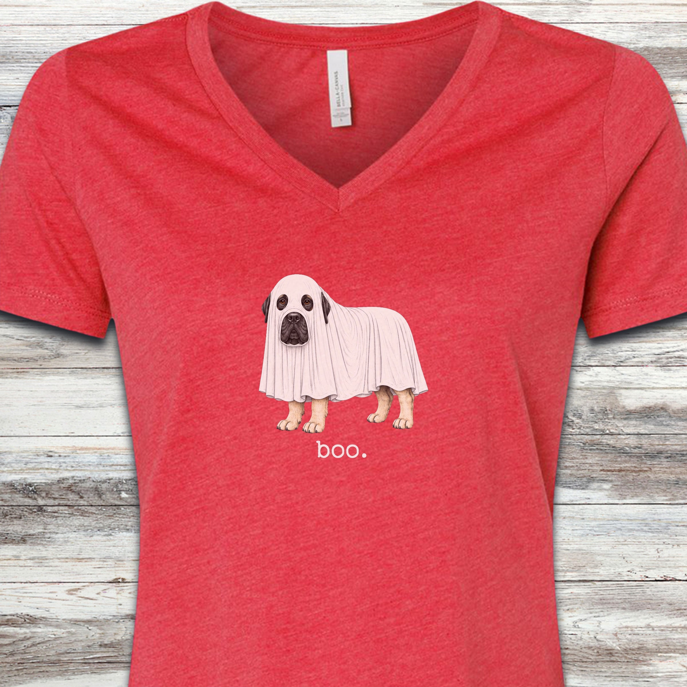 English Mastiff Boo V-Neck Tee - Heather Red