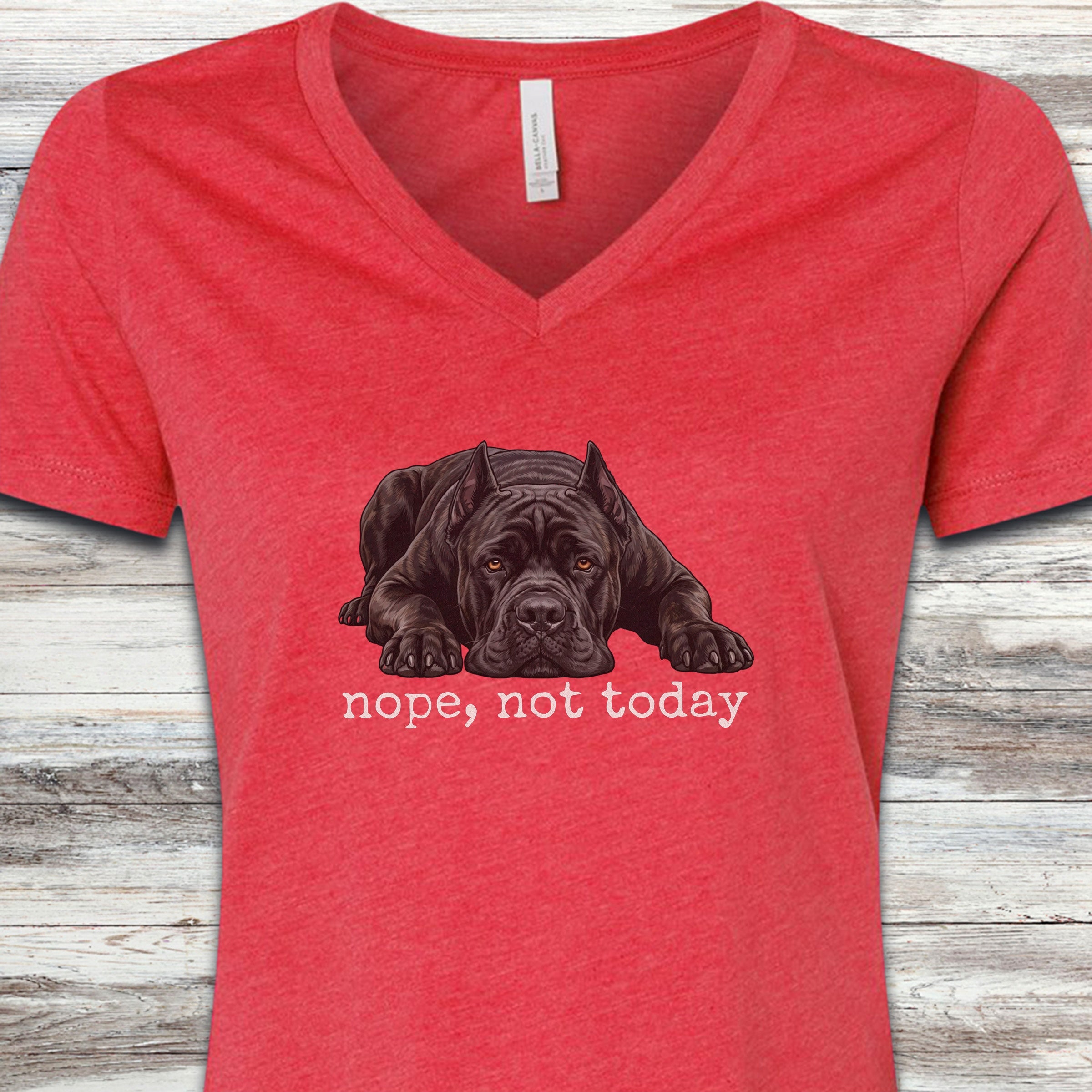 Cane Corso Cropped Nope V-Neck Tee - Heather Red