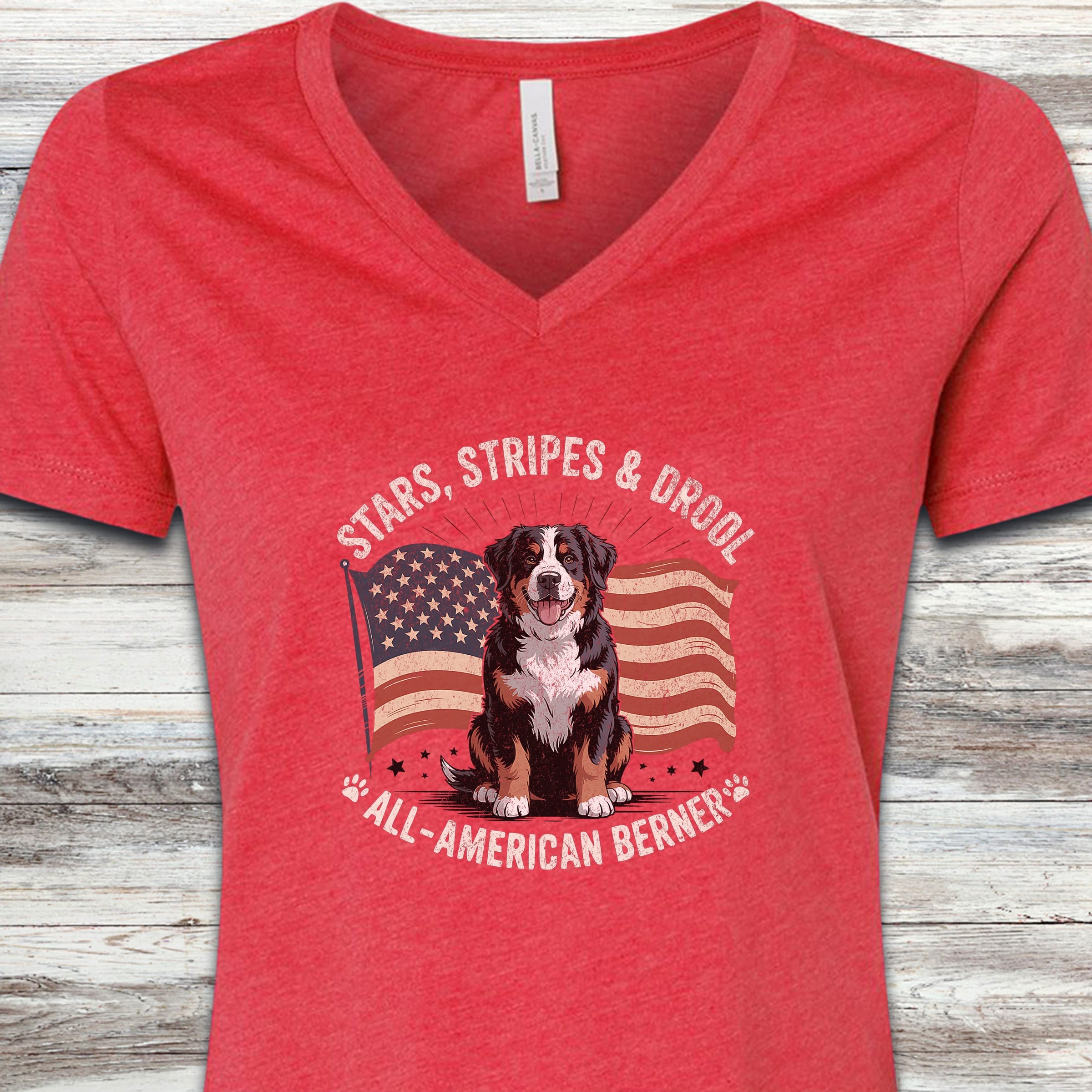 Bernese Mountain Dog All American V-Neck Tee - Heather Red