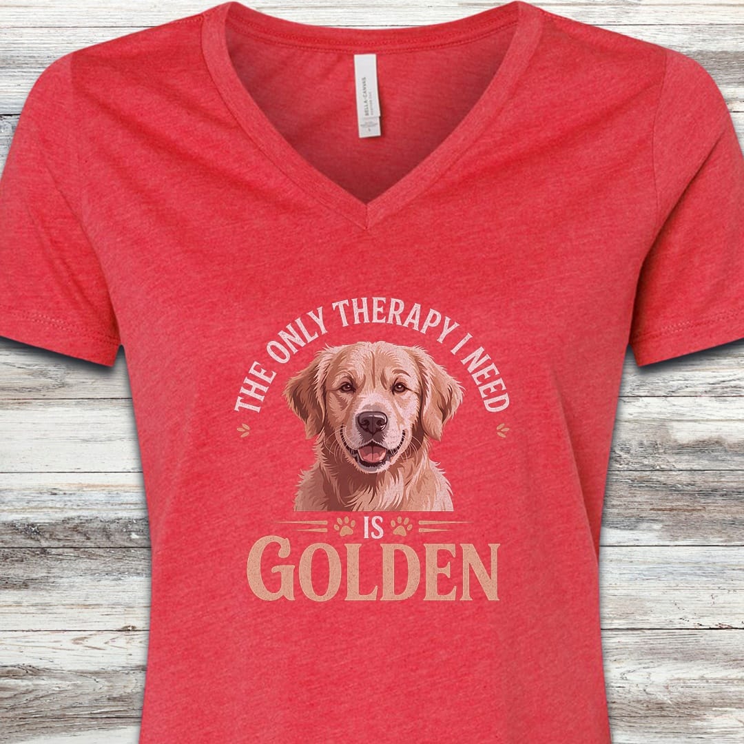 Golden Retriever Therapy V-Neck Tee - Heather Red