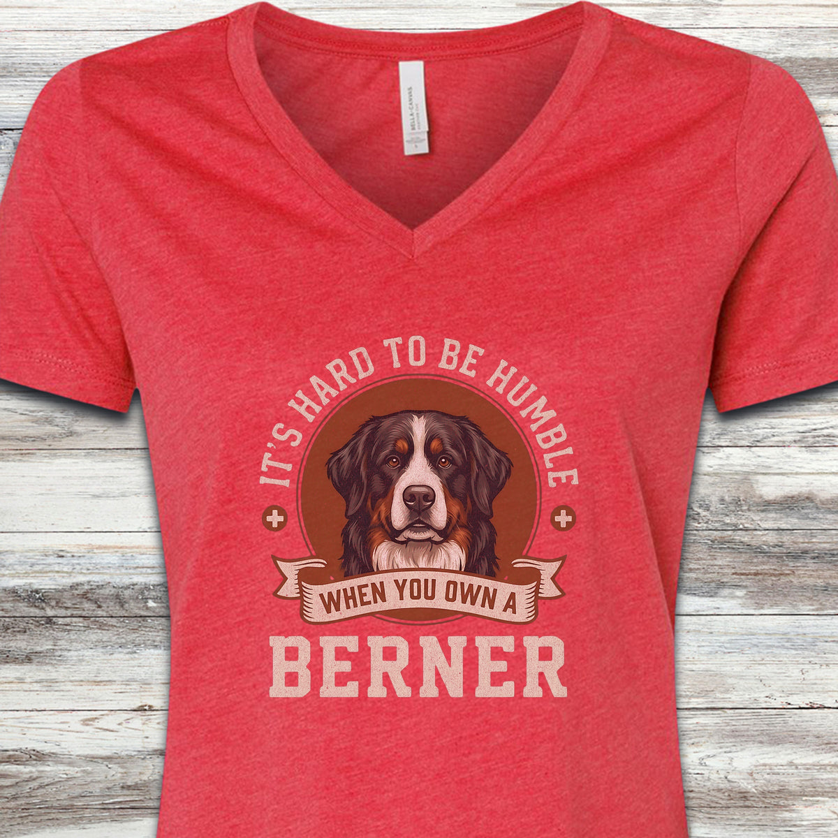 Bernese Mountain Dog Humble V-Neck Tee - Heather Red
