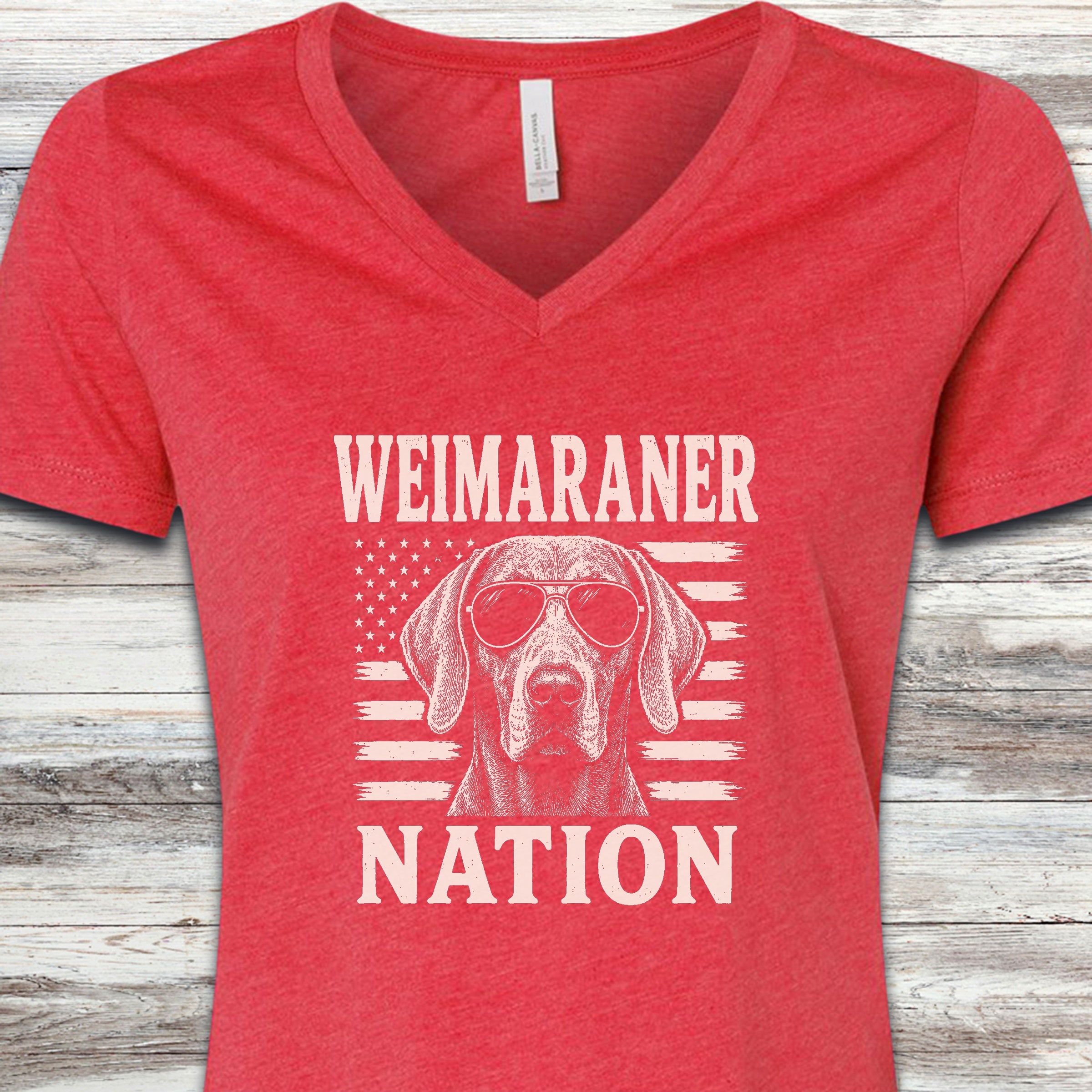 Weimaraner Nation V-Neck Tee - Heather Red
