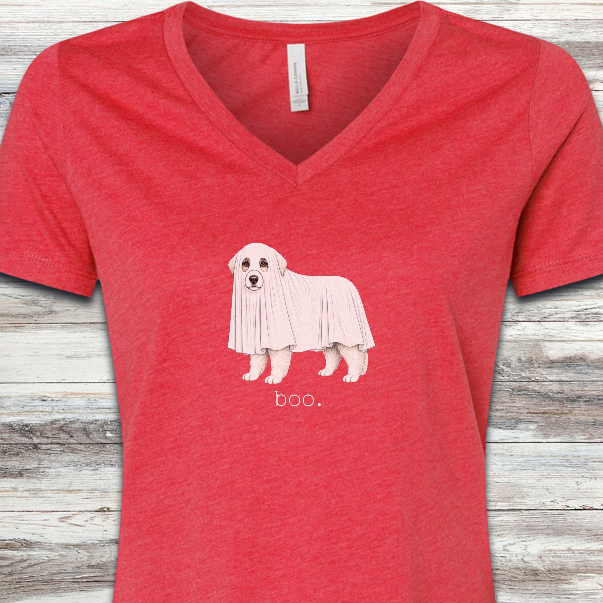 Great Pyrenees Boo V-Neck Tee - Heather Red