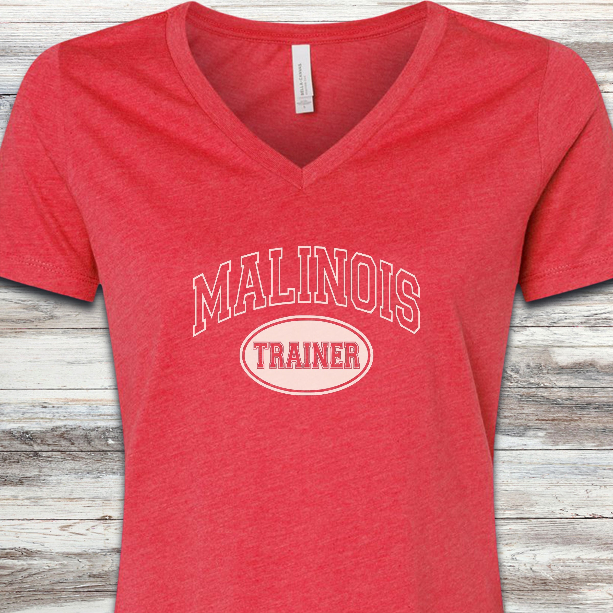Belgian Malinois University Trainer V-Neck Tee - Heather Red