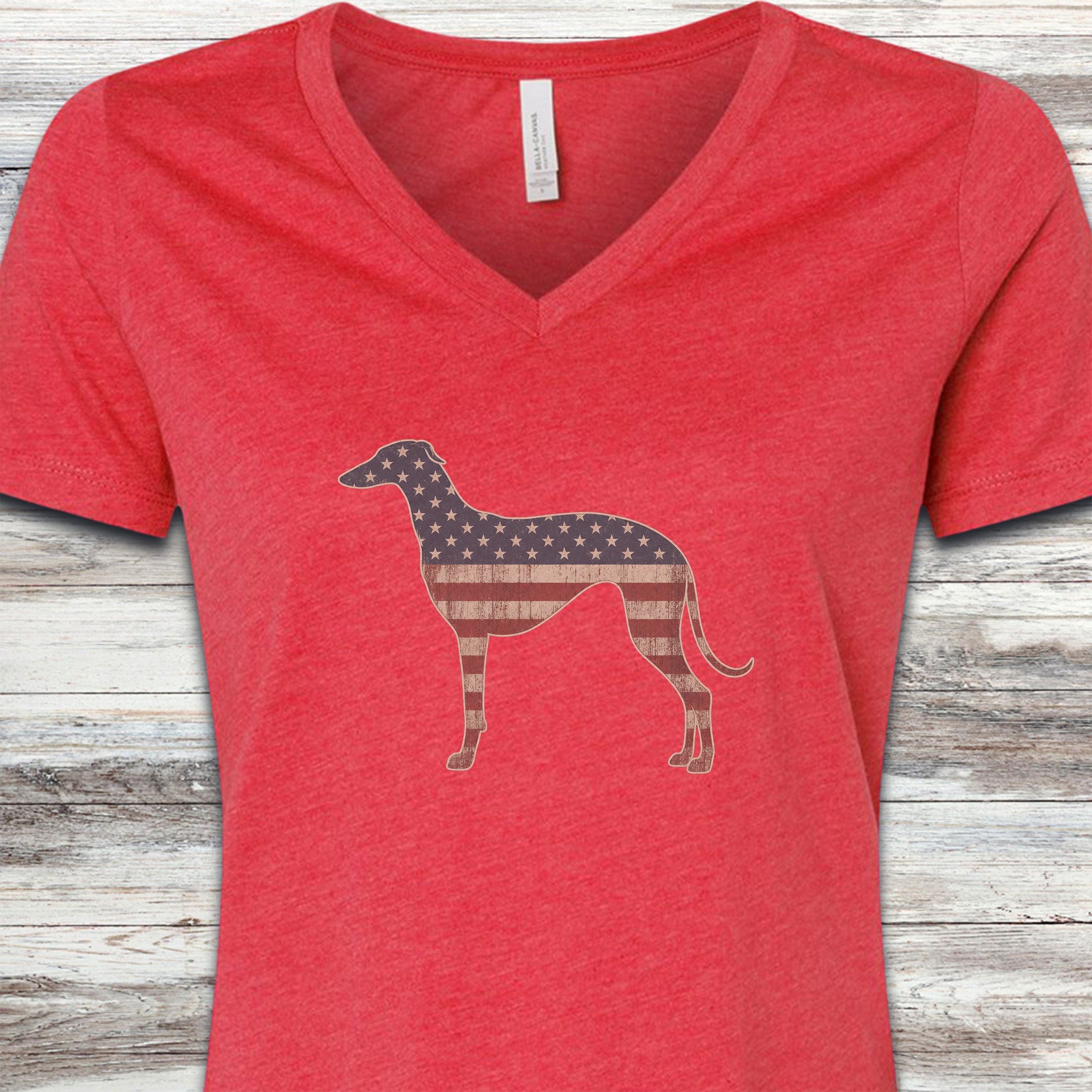 Greyhound Vintage USA V-Neck Tee - Heather Red