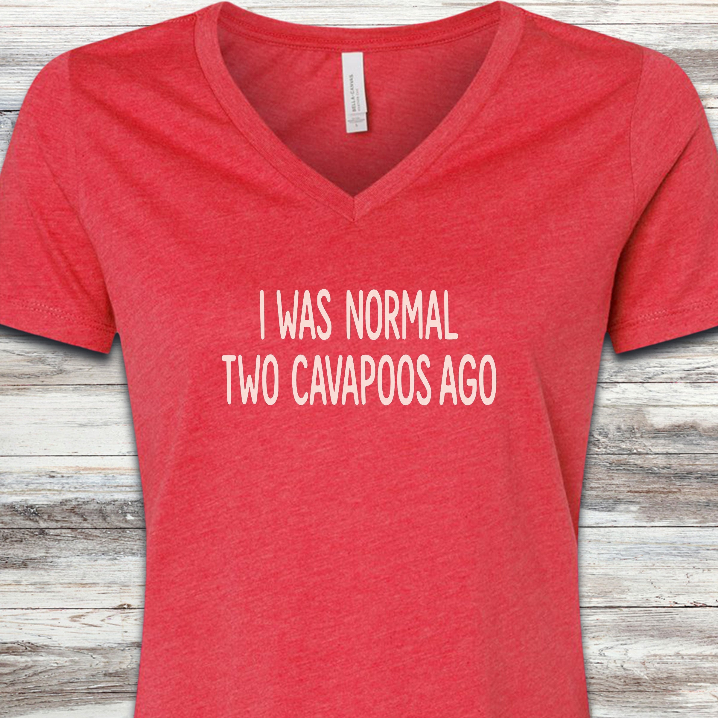 Cavapoo Normal V-Neck Tee - Heather Red