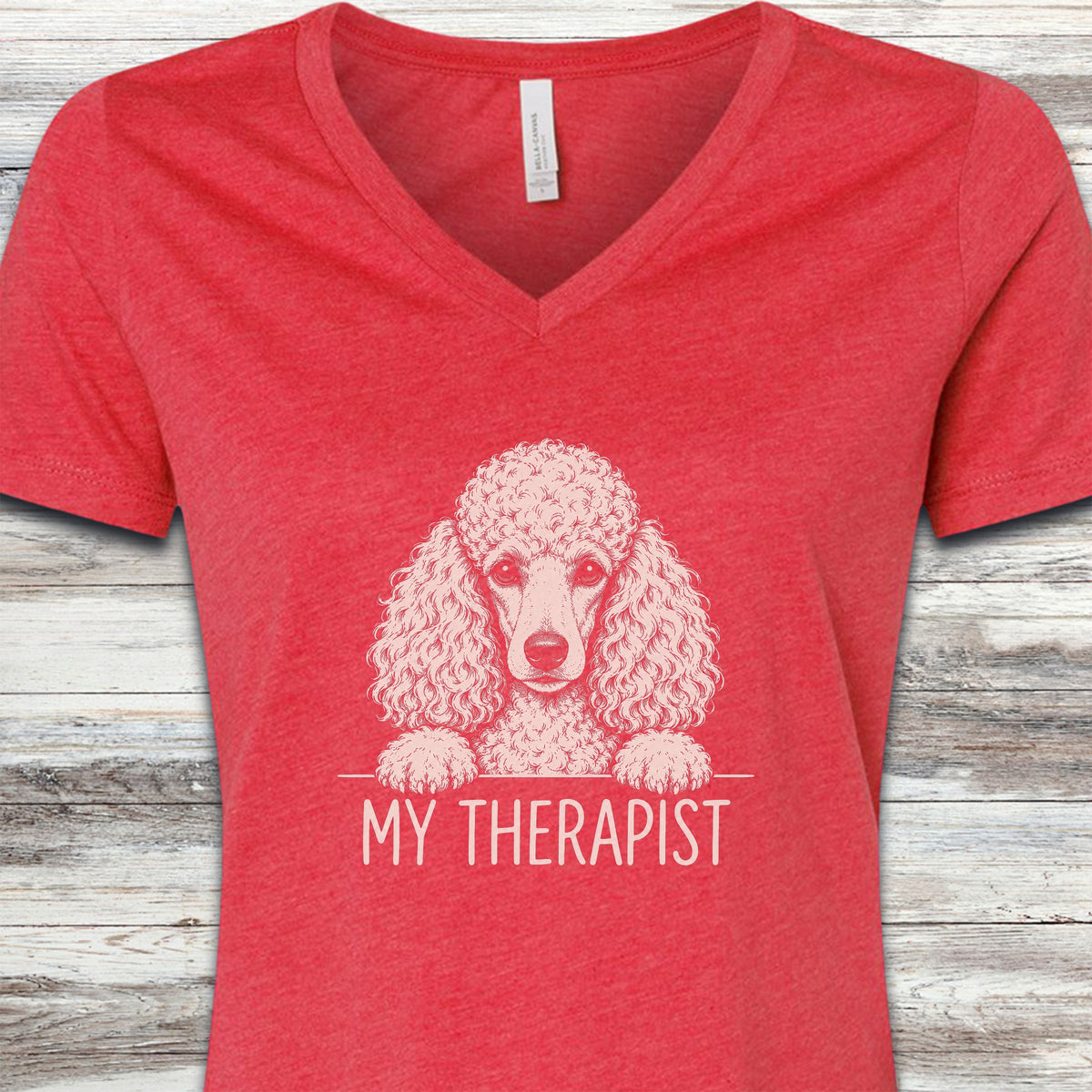 Poodle Light Therapist V-Neck Tee - Heather Red