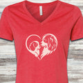 Cavalier King Charles Heart Bond V-Neck Tee - Heather Red