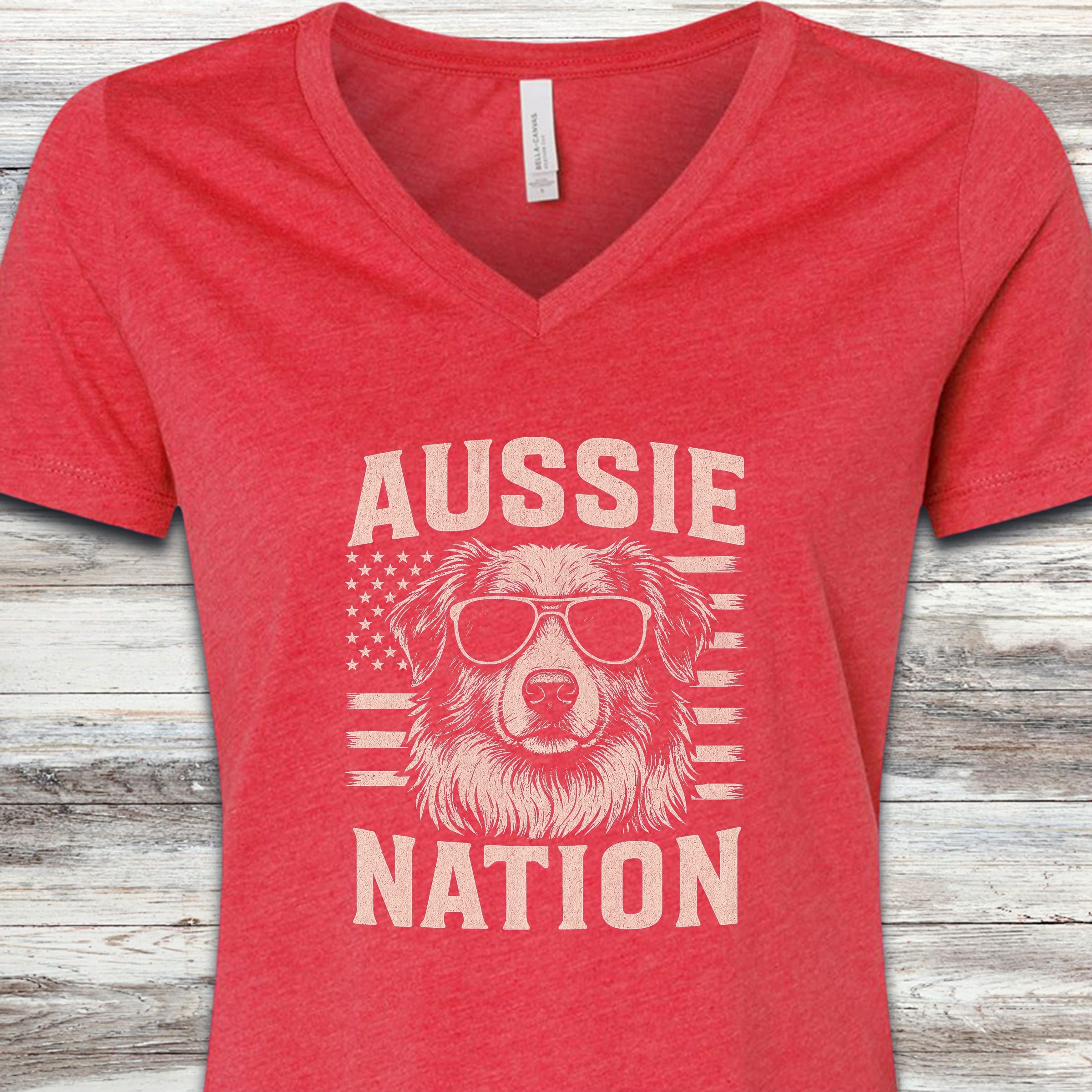 Australian Shepherd Nation V-Neck Tee - Heather Red