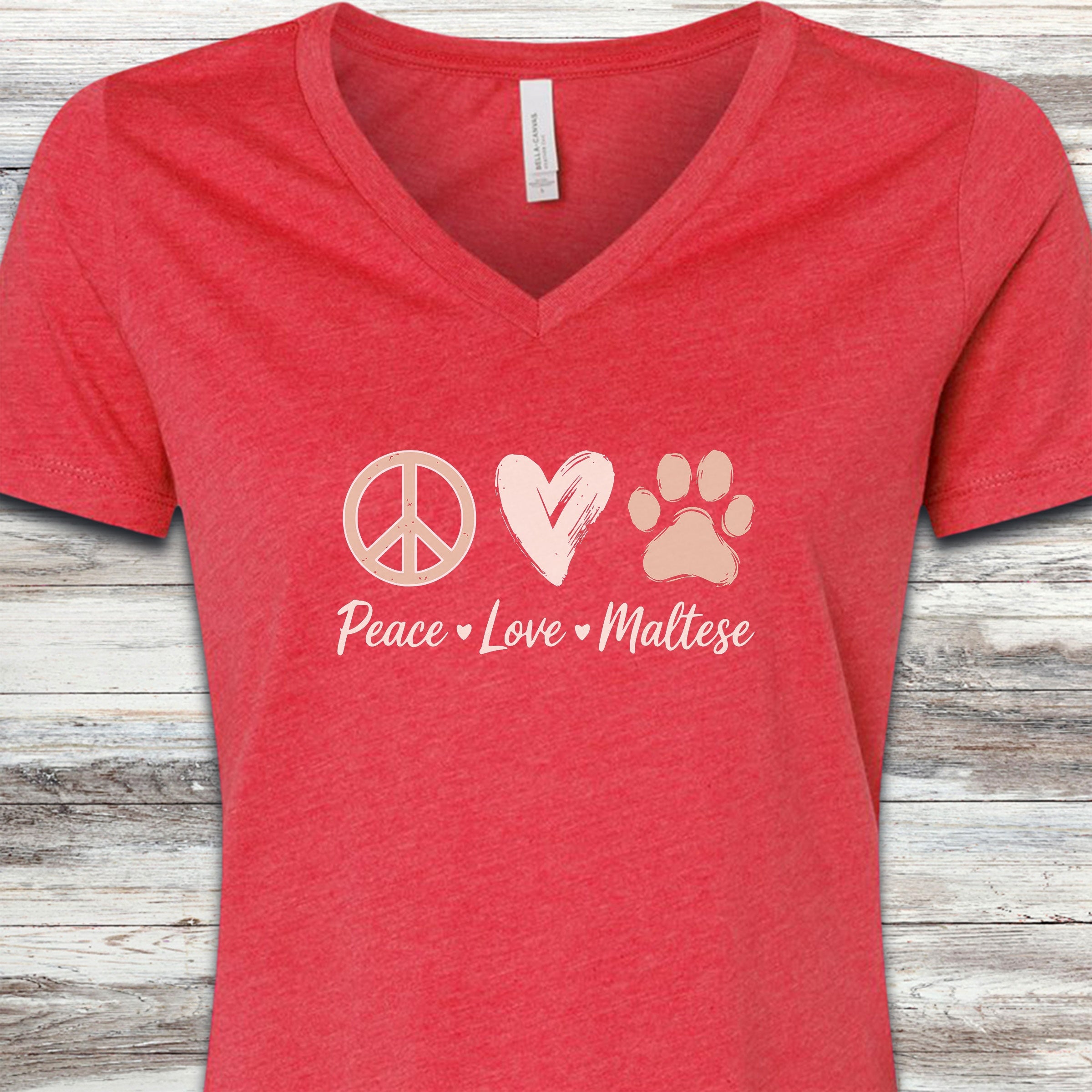 Maltese Peace V-Neck Tee - Heather Red