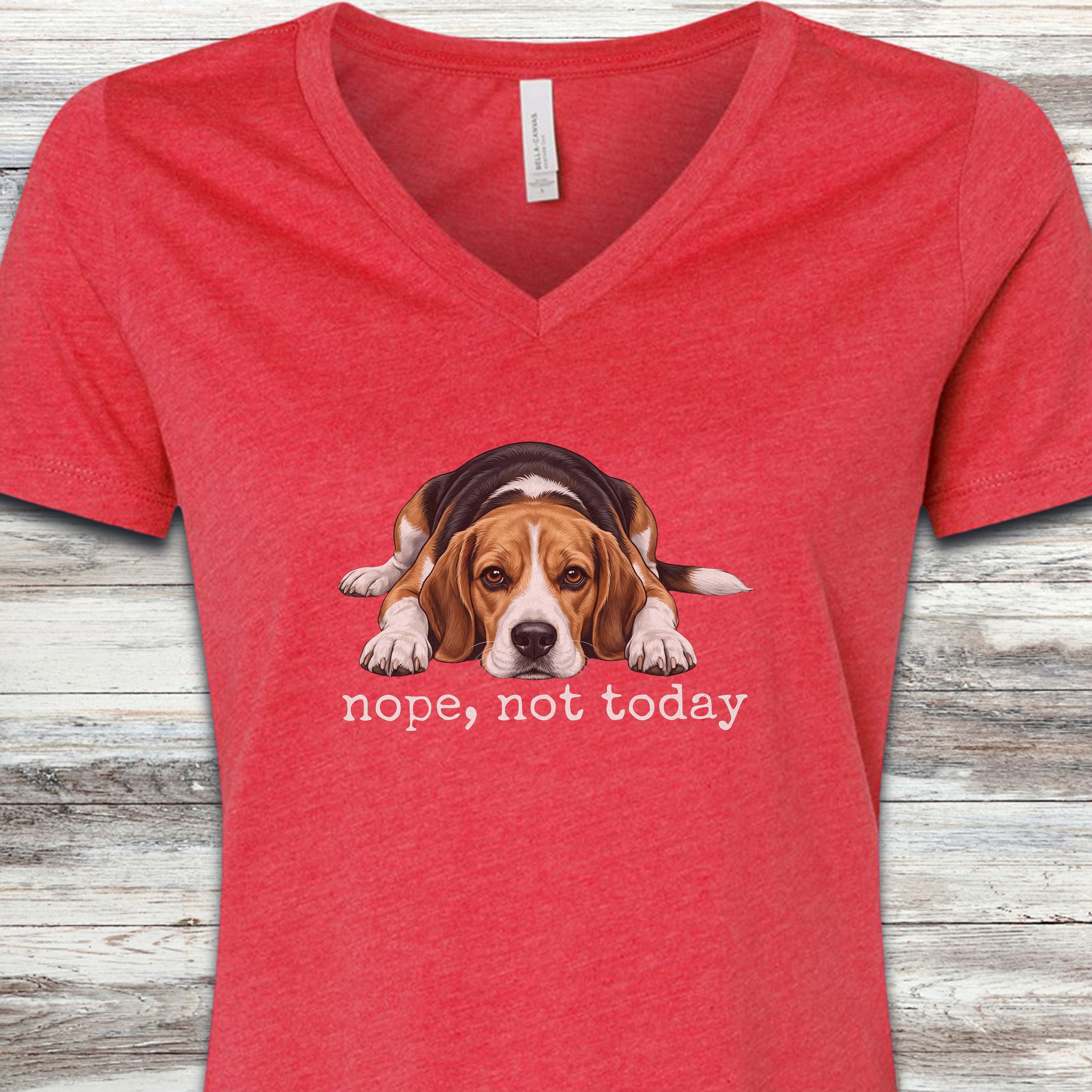 Beagle Nope V-Neck Tee - Heather Red