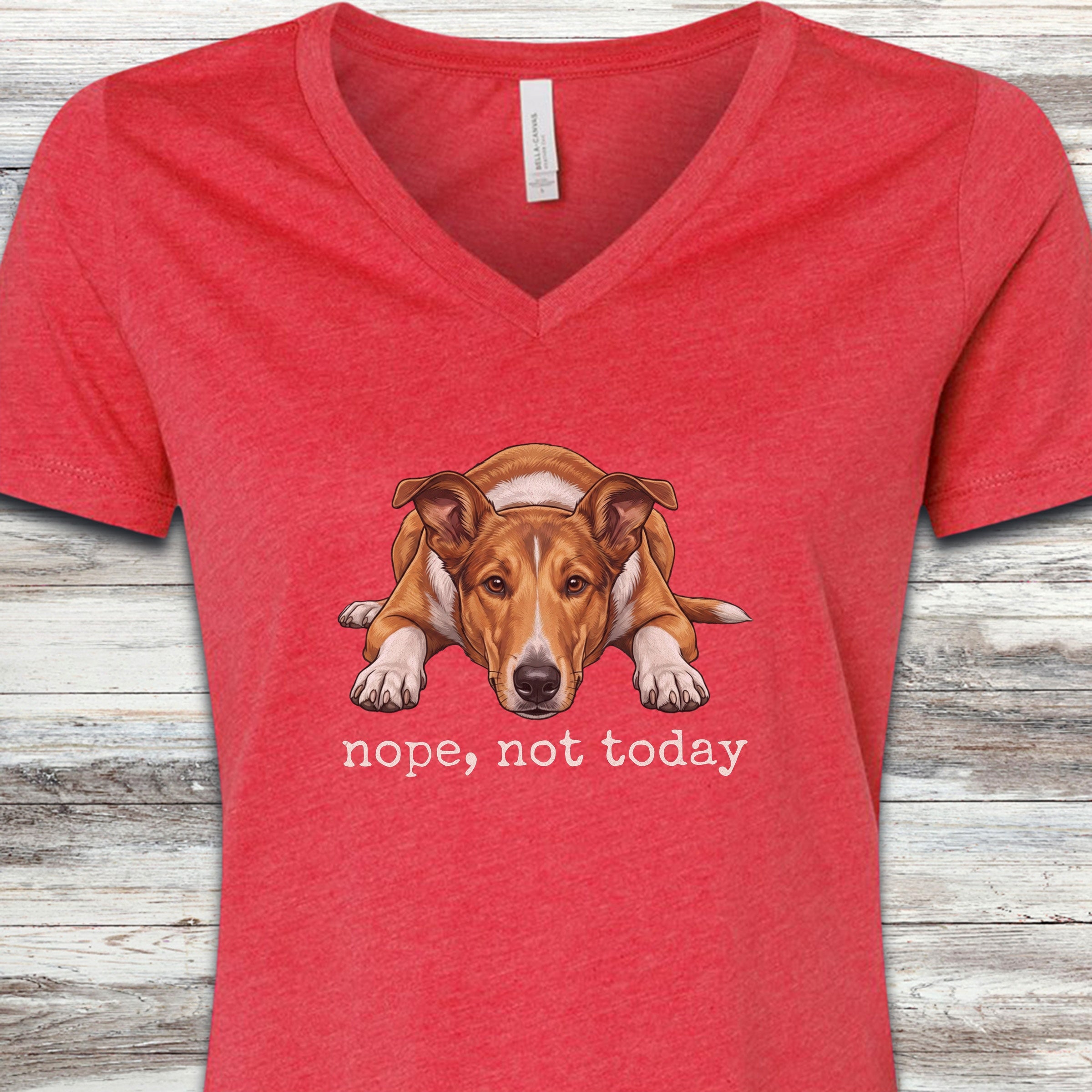 Smooth Collie Nope V-Neck Tee - Heather Red
