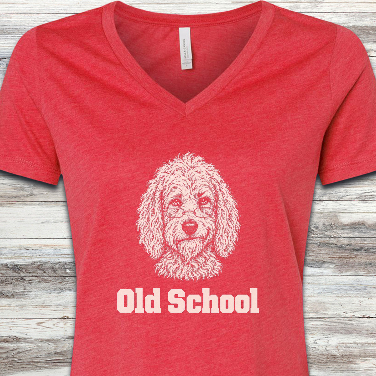 Goldendoodle Old School V-Neck Tee - Heather Red