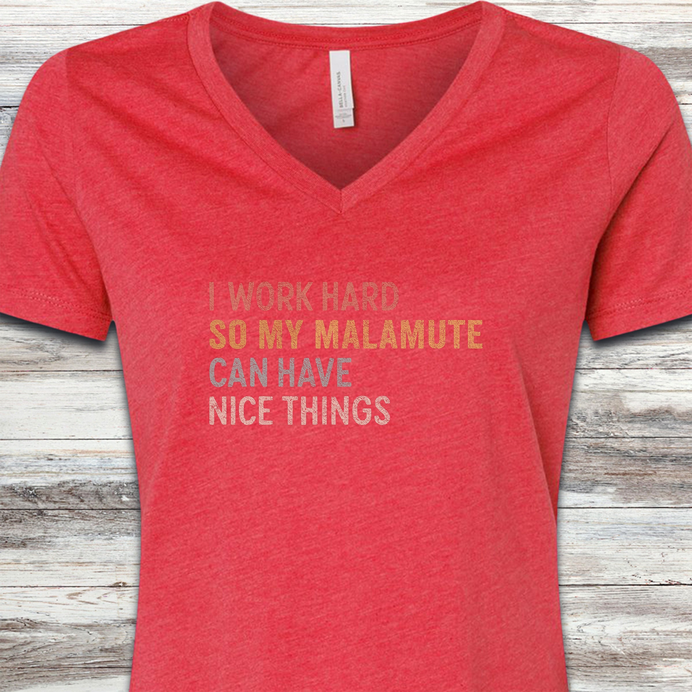 Malamute Work Hard V-Neck Tee - Heather Red