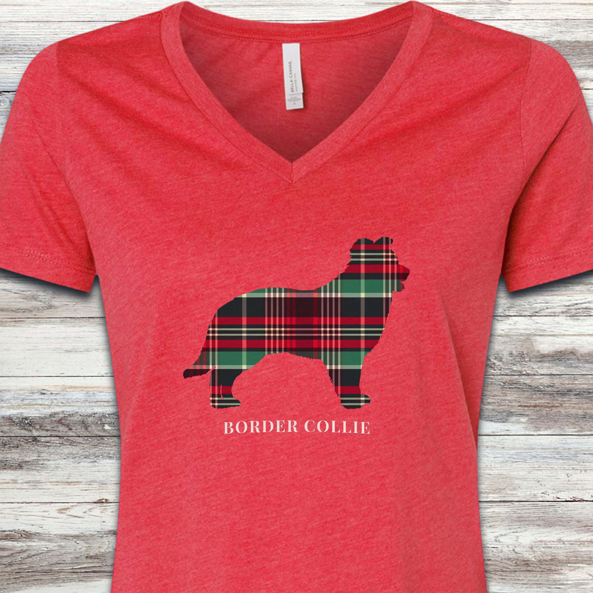 Border Collie Winter 2025 V-Neck Tee - Heather Red