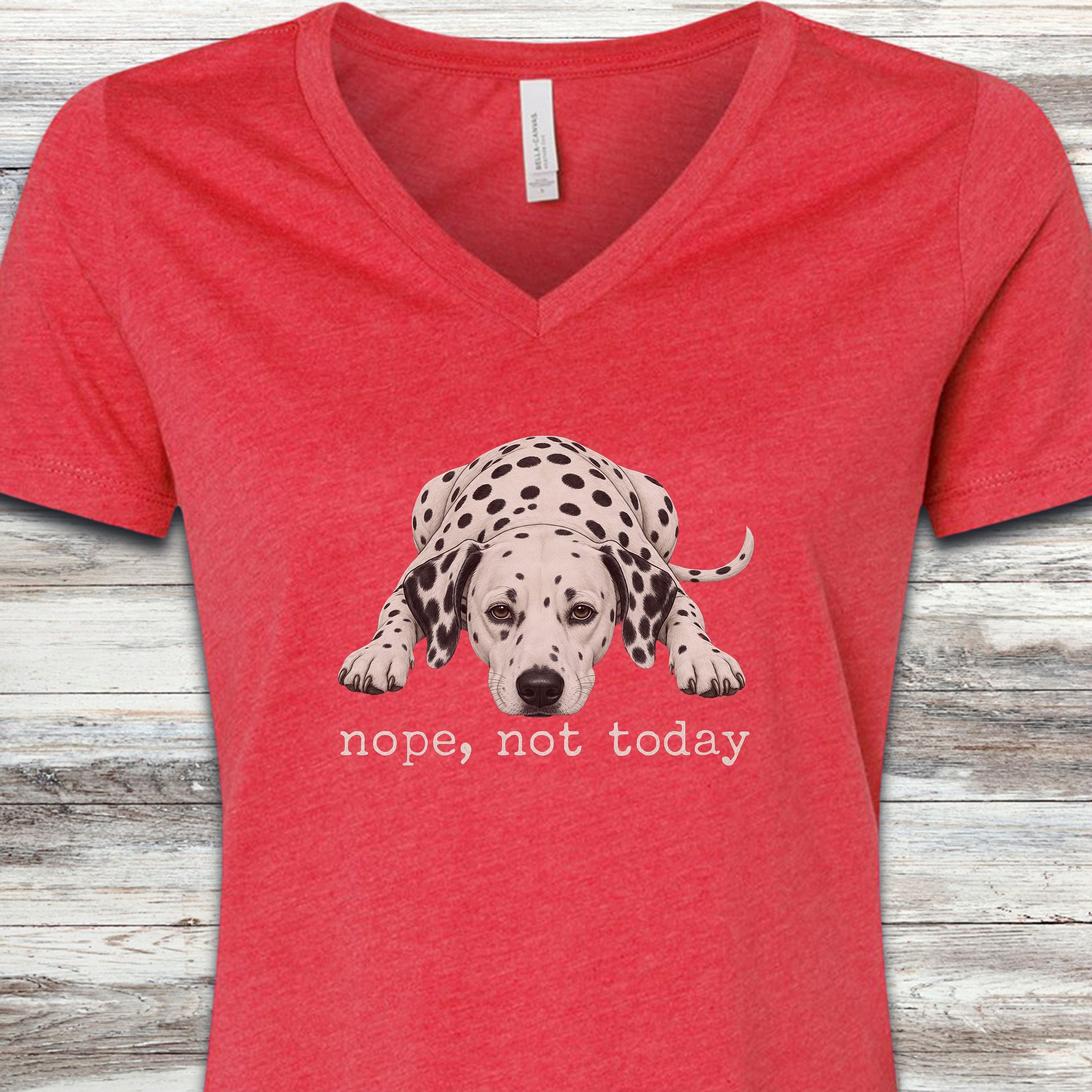 Dalmatian Nope V-Neck Tee - Heather Red