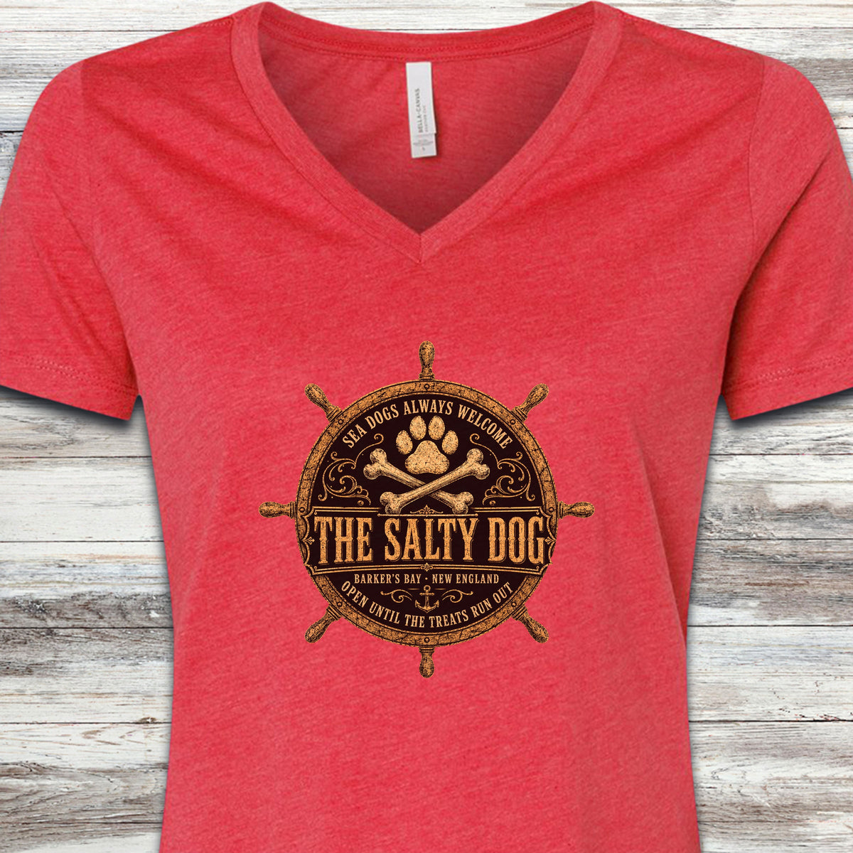 The Salty Dog V-Neck Tee - Heather Red