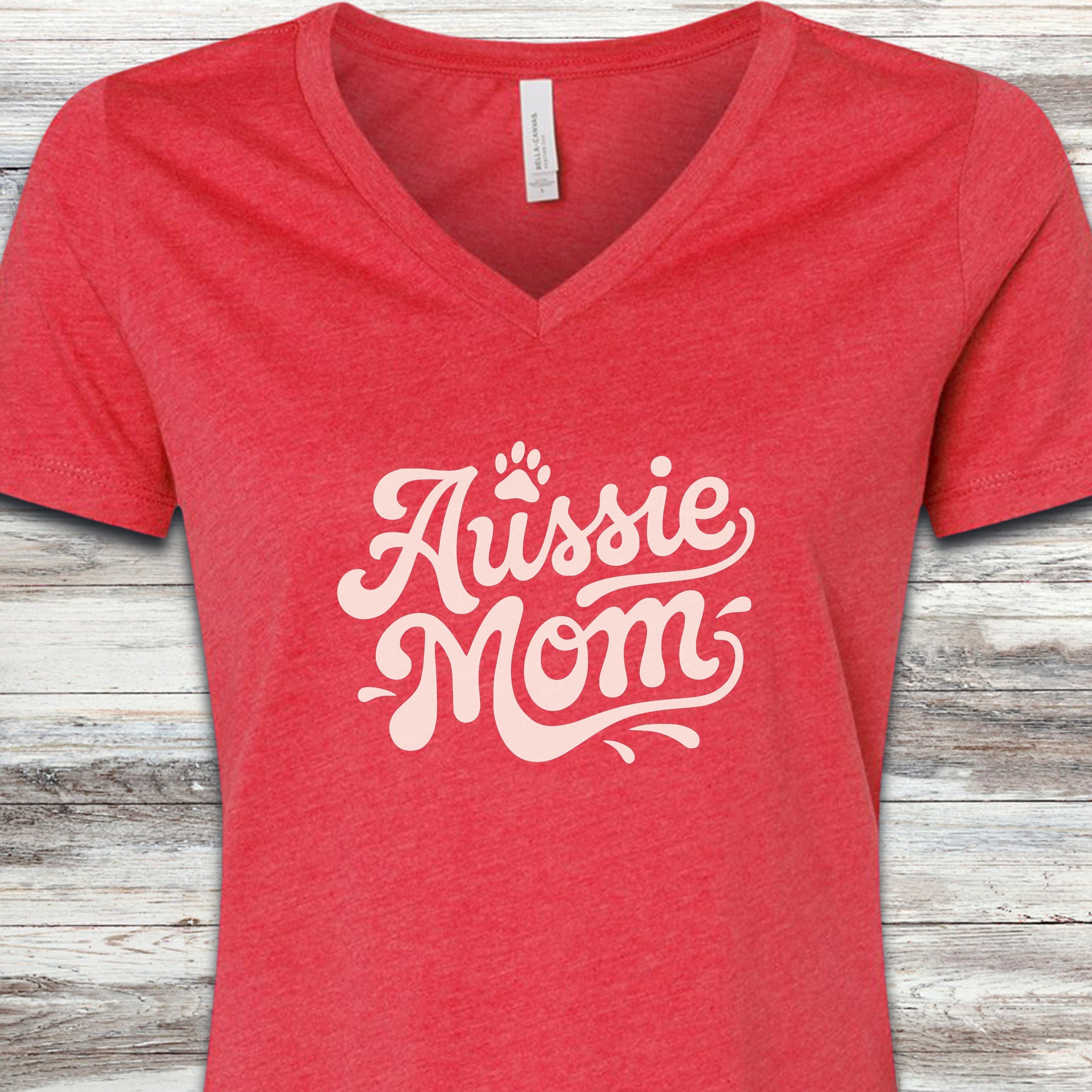 Aussie Groovy Mom V-Neck Tee - Heather Red
