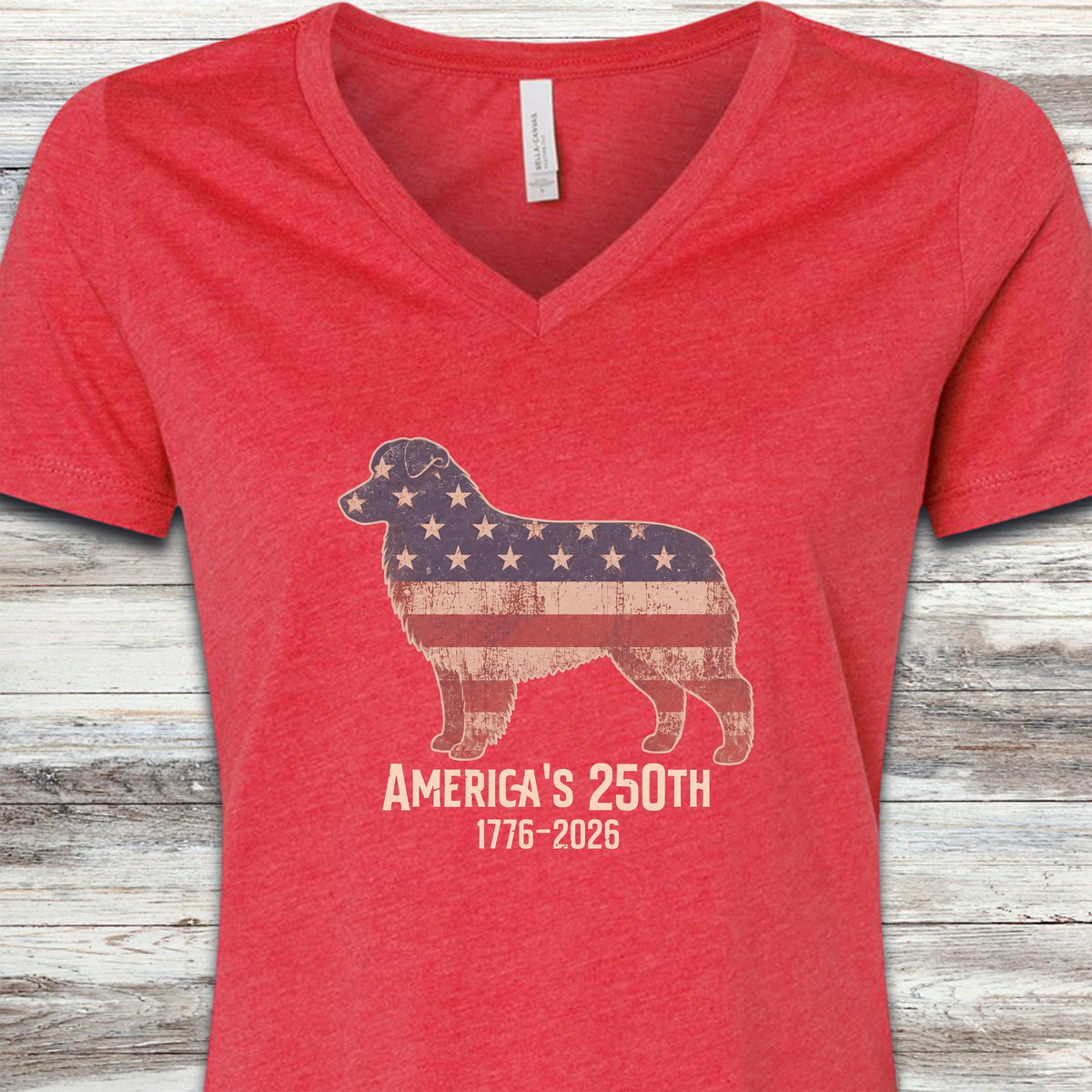 Australian Shepherd 250 V-Neck Tee - Heather Red