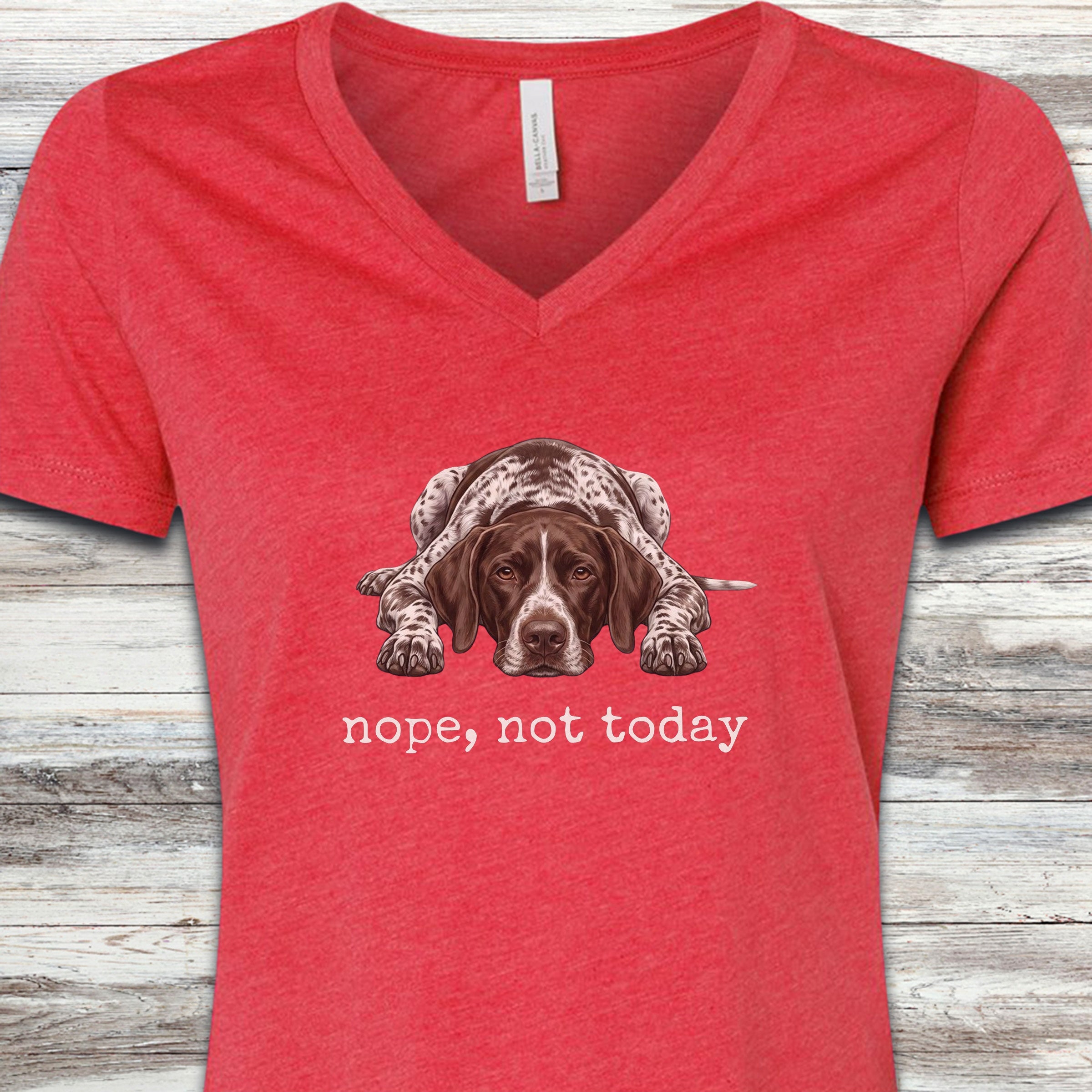 German Shorthaired Pointer Nope V-Neck Tee - Heather Red