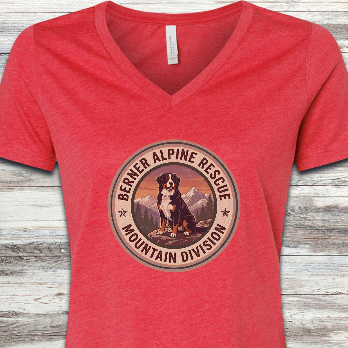 Bernese Mountain Dog Rescue V-Neck Tee - Heather Red