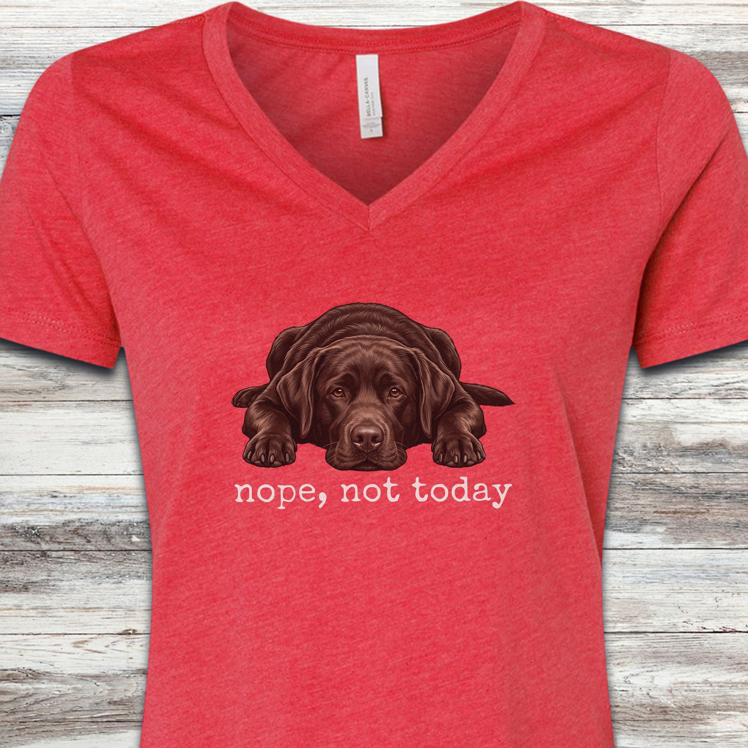 Labrador Retriever Chocolate Nope V-Neck Tee - Heather Red