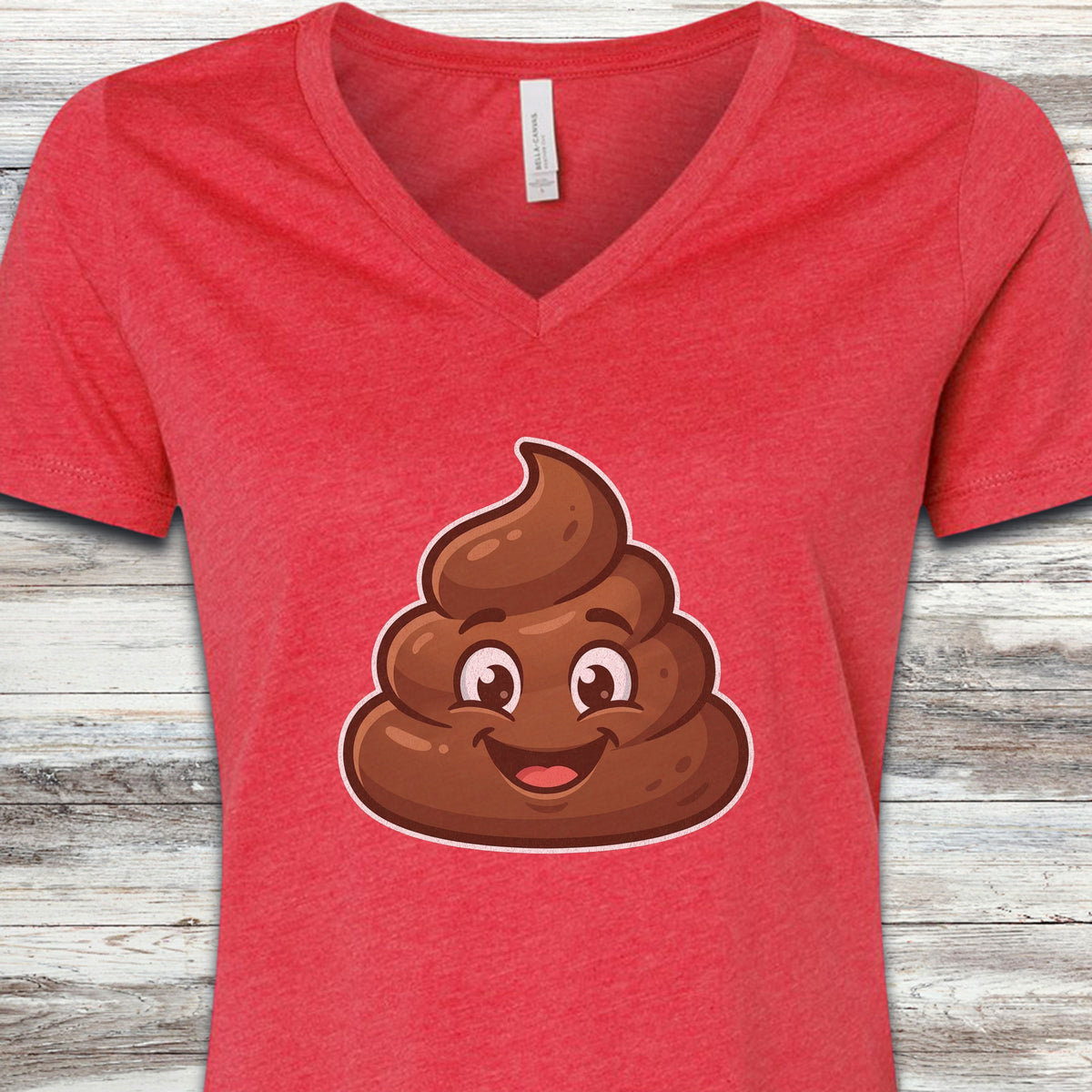 Dog Poop V-Neck Tee - Heather Red