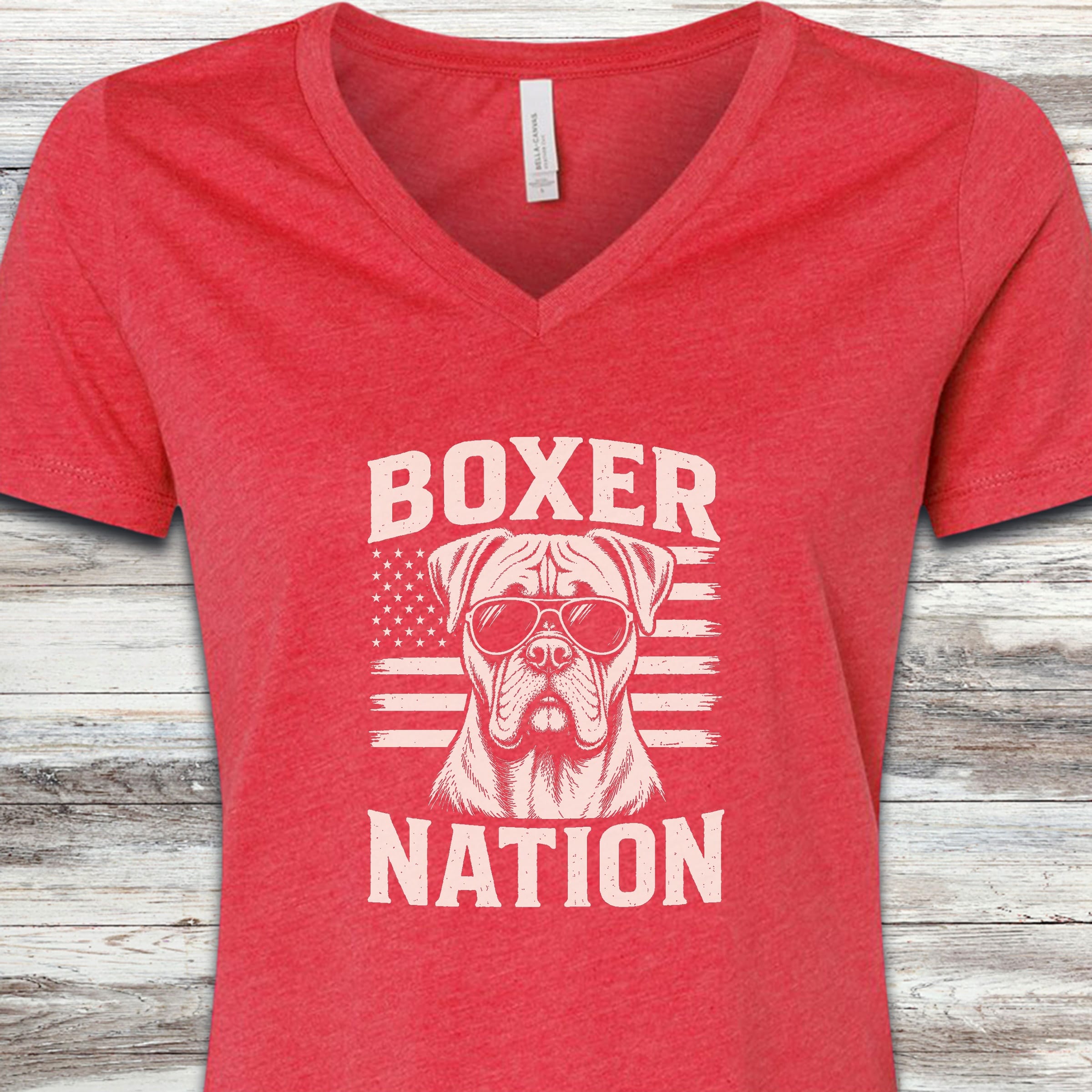 Boxer Nation V-Neck Tee - Heather Red