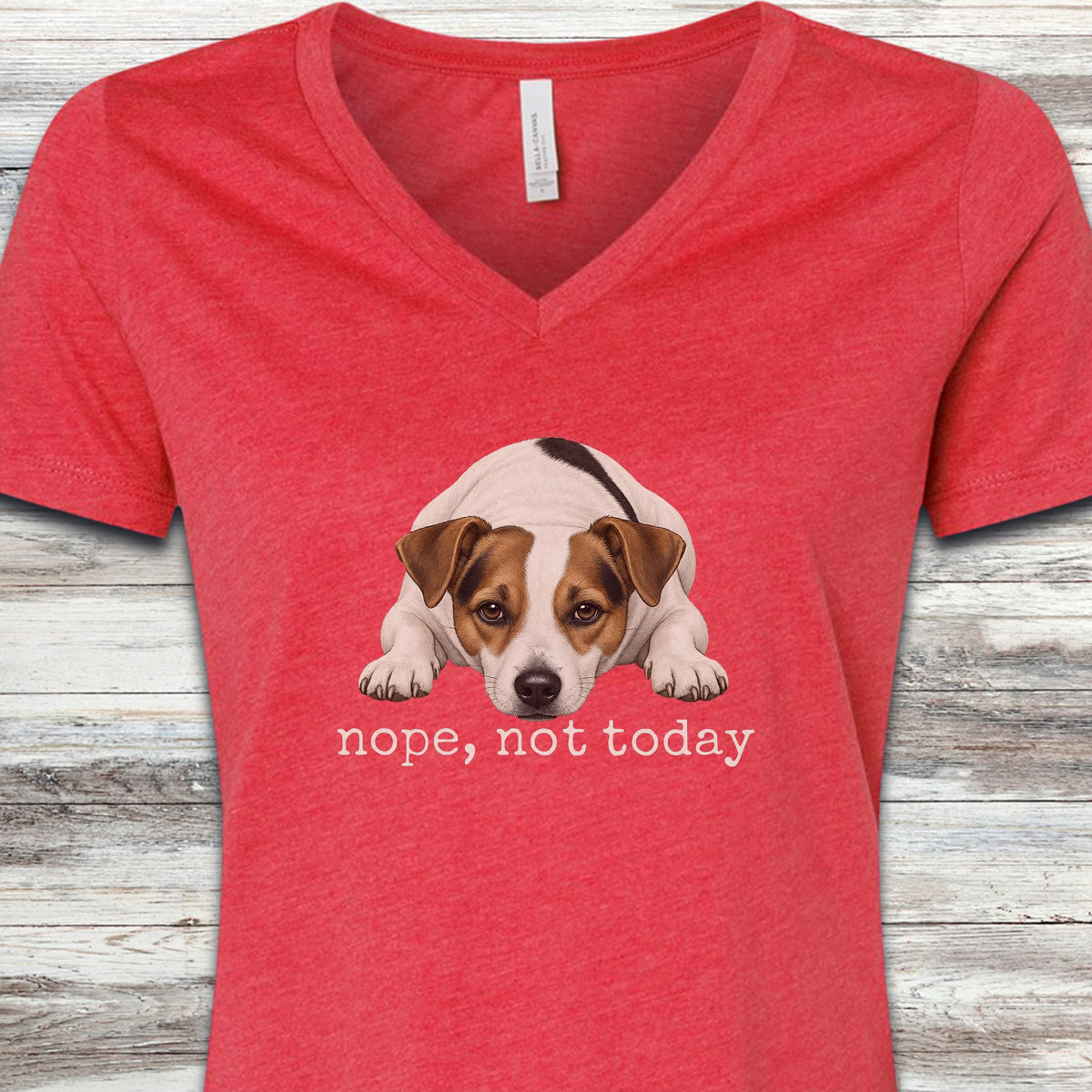 Jack Russell Nope V-Neck Tee - Heather Red