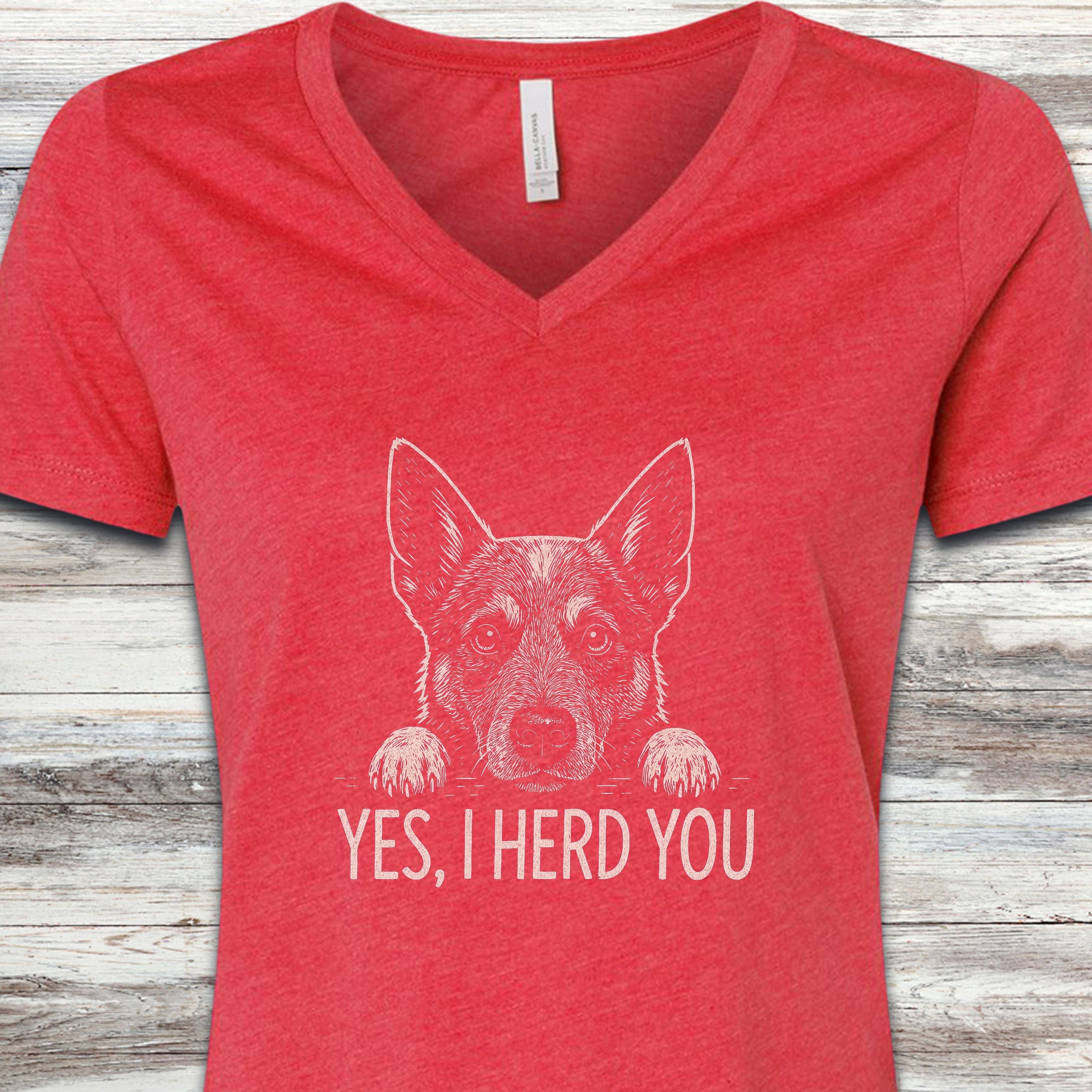 Australian Cattle Dog Herd You V-Neck Tee - Heather Red