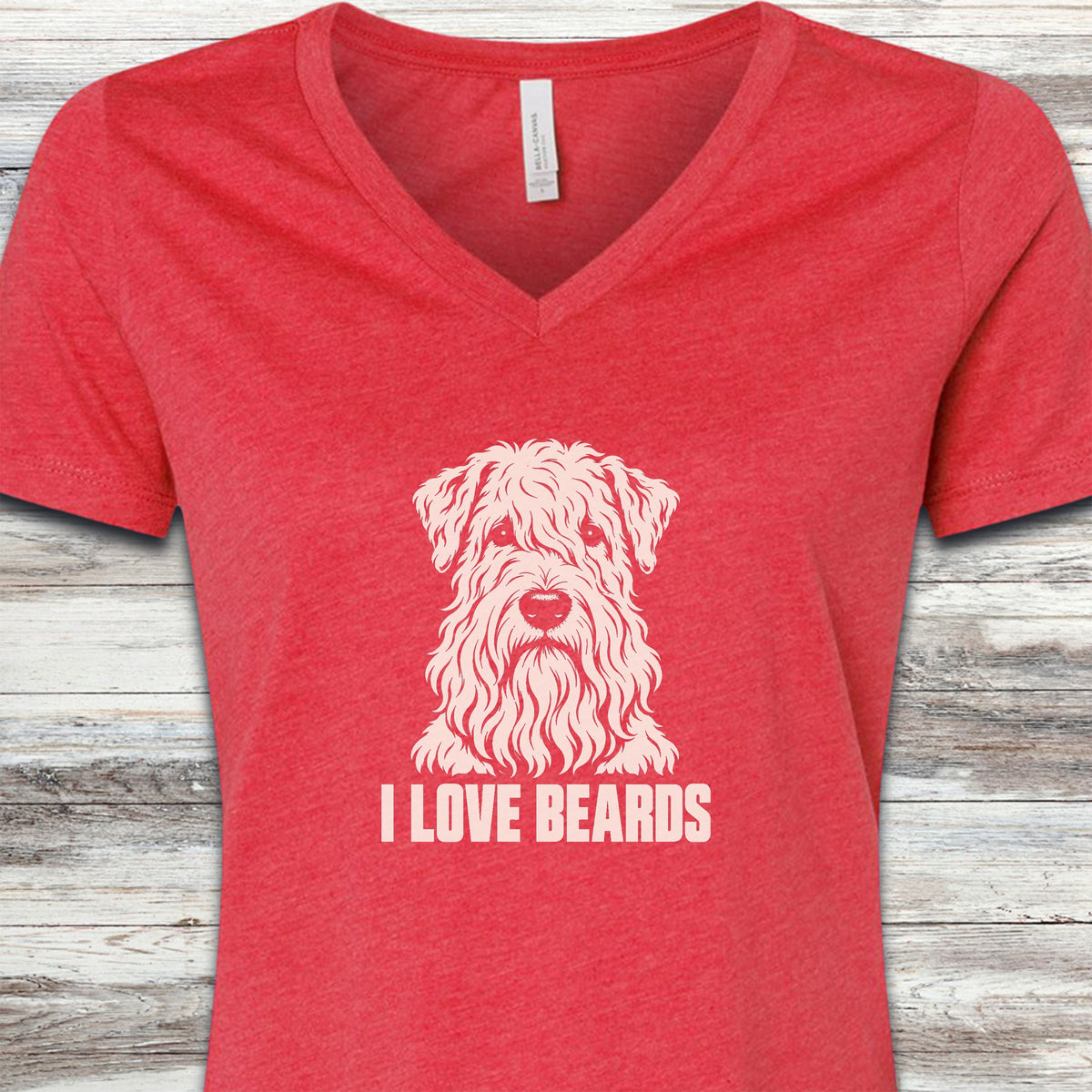 Wheaten I Love Beards V-Neck Tee - Heather Red