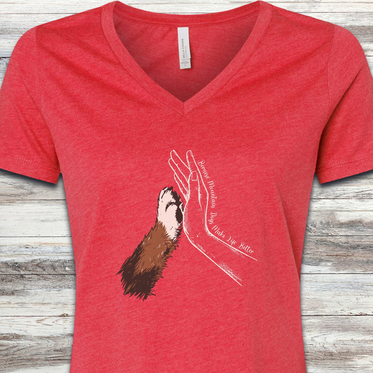Bernese Mountain Dog Together V-Neck Tee - Heather Red