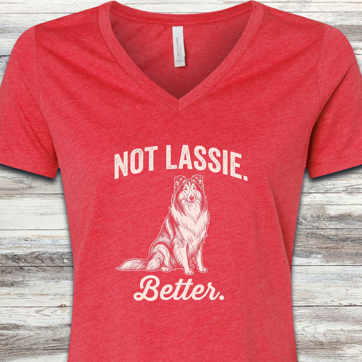 Rough Collie Not Lassie V-Neck Tee - Heather Red