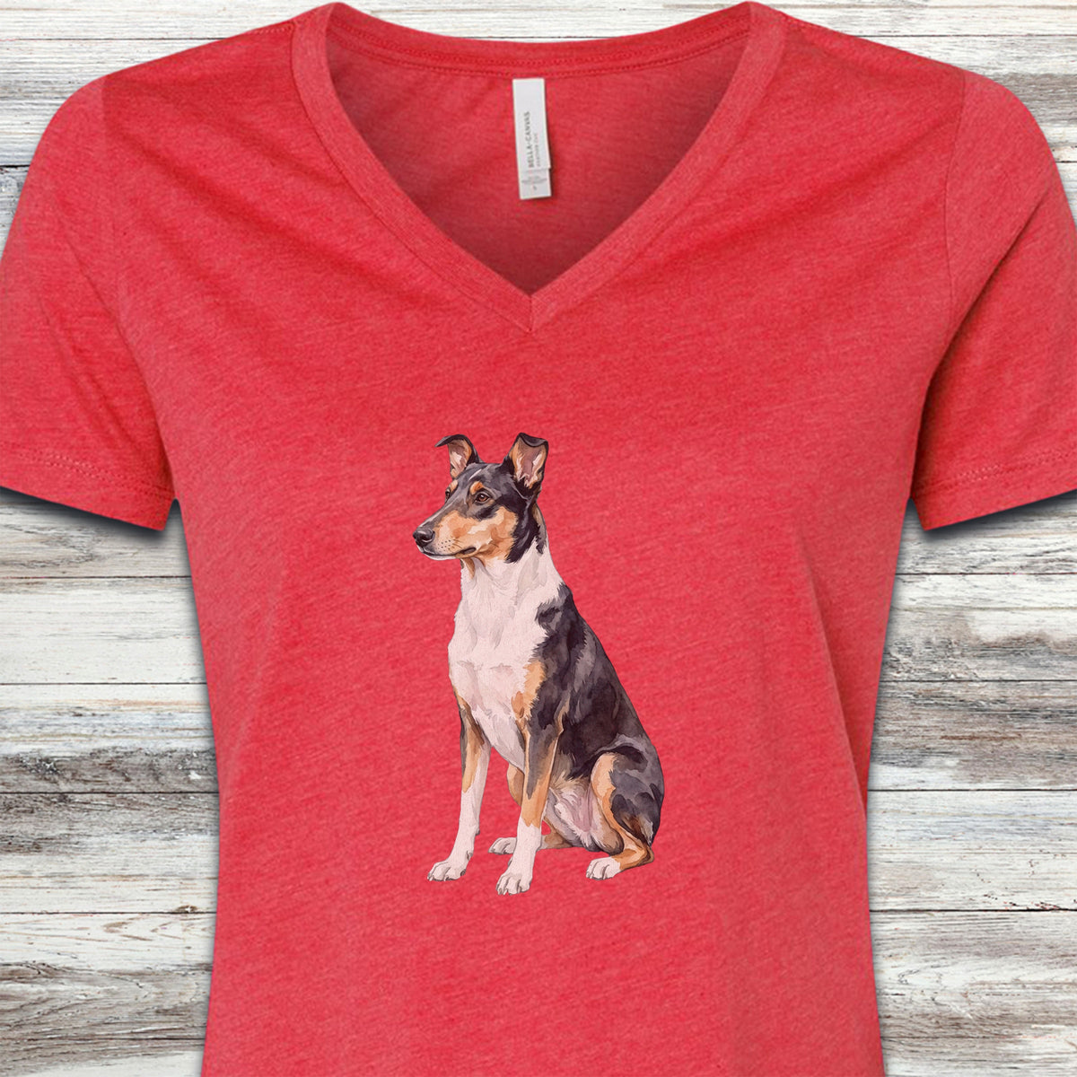 Smooth Collie Watercolor V-Neck Tee - Heather Red