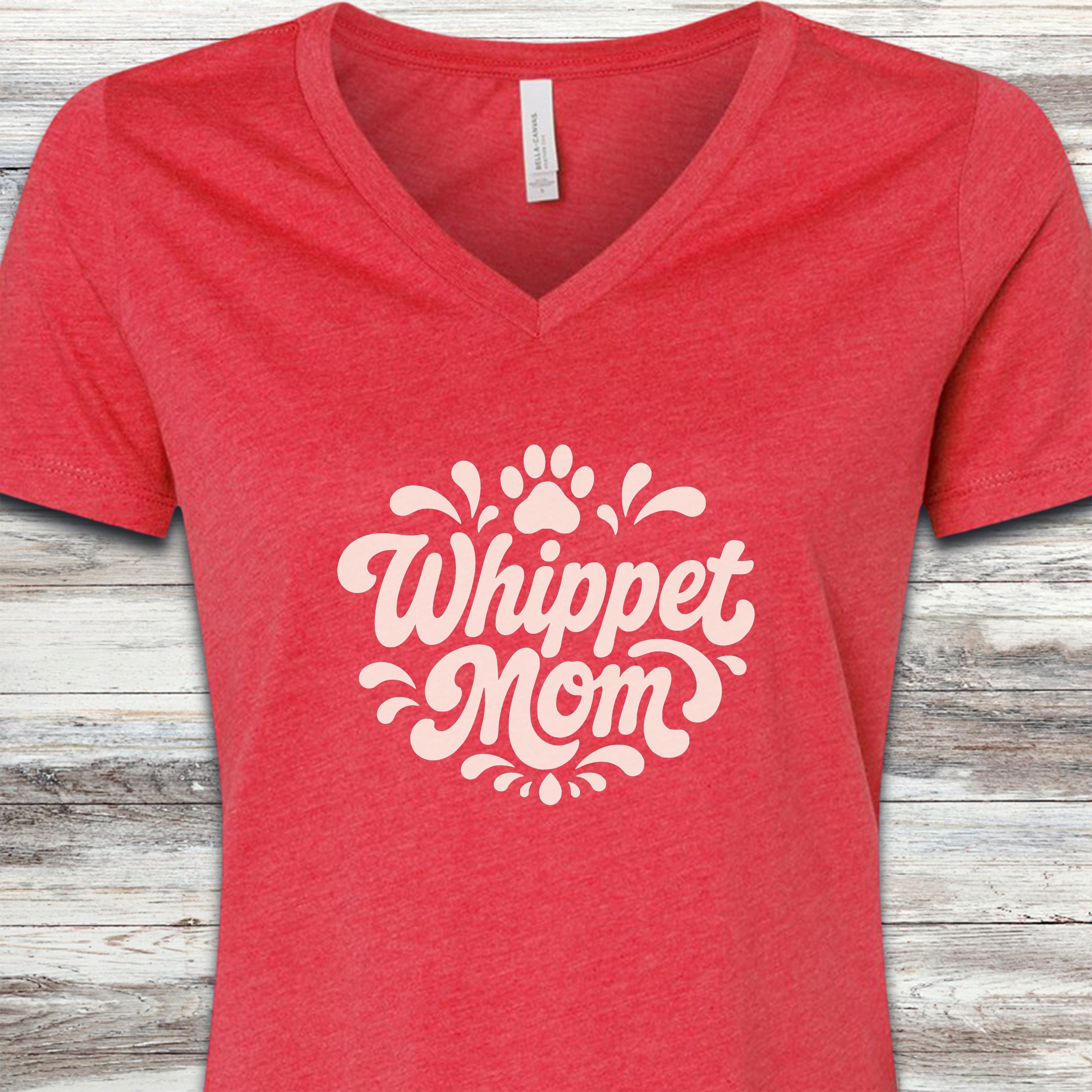 Whippet Groovy Mom V-Neck Tee - Heather Red