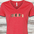 Cockapoo Holiday Faux Patchwork V-Neck Tee - Heather Red