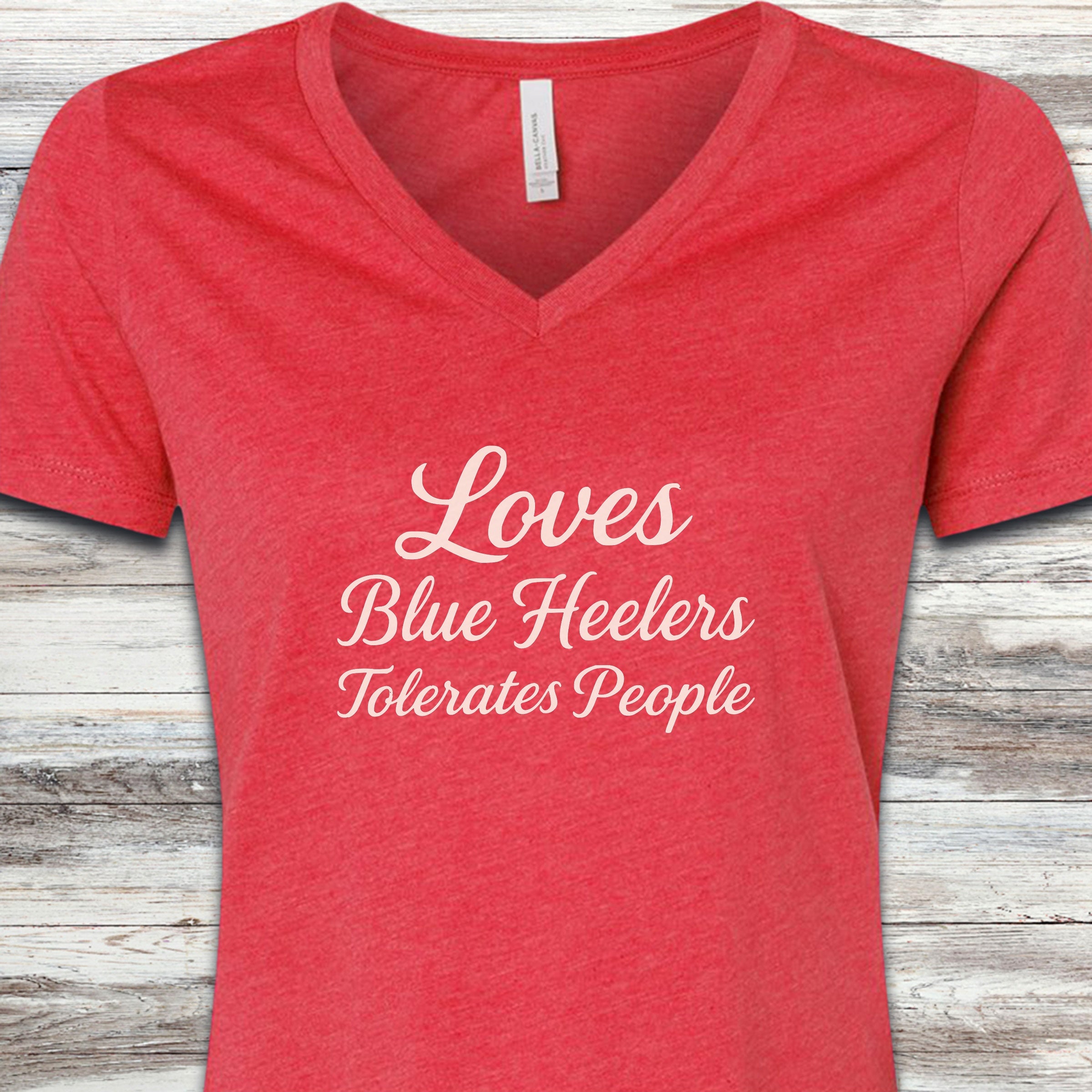 Australian Cattle Dog Loves Blue Heelers V-Neck Tee - Heather Red