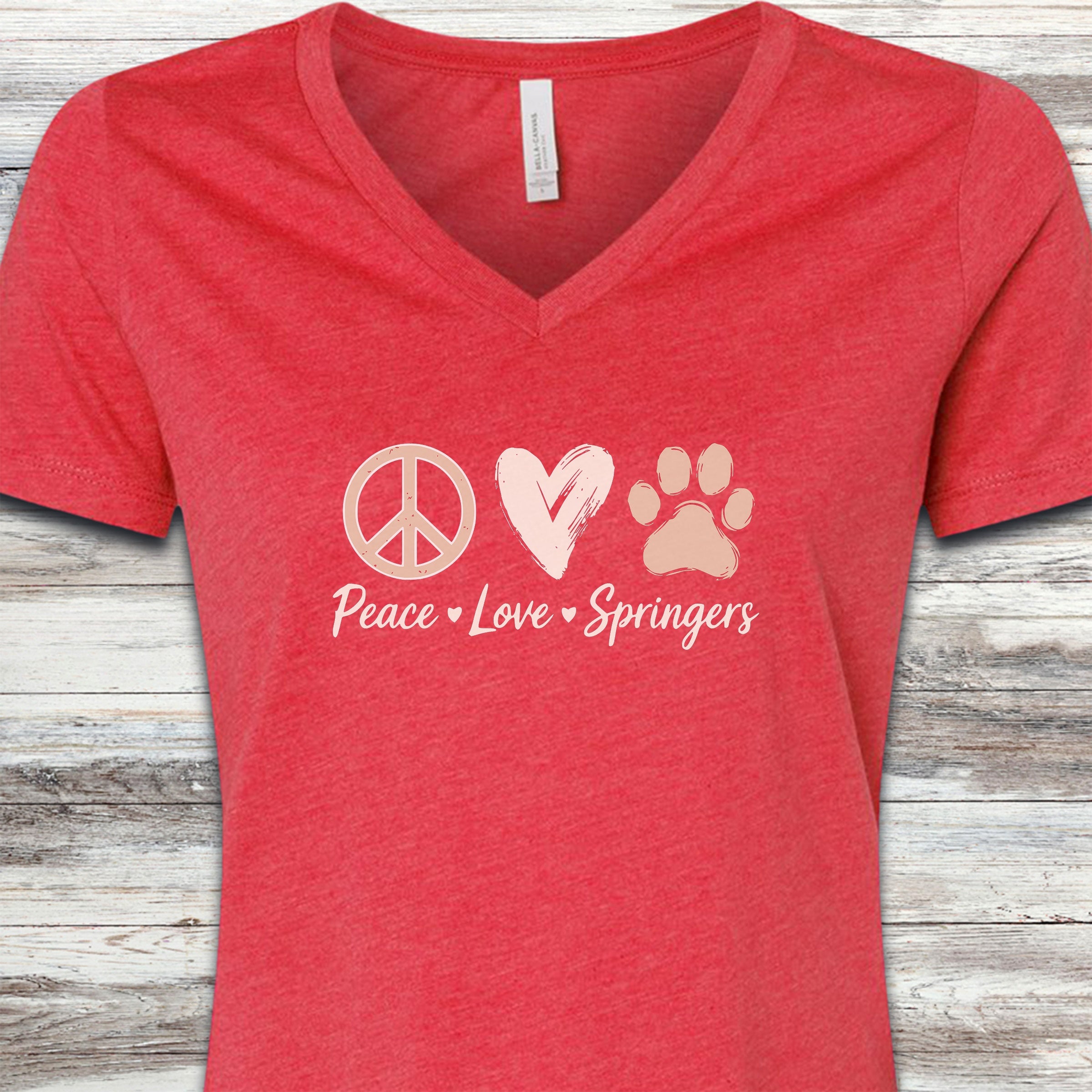 English Springer Spaniel Peace V-Neck Tee - Heather Red