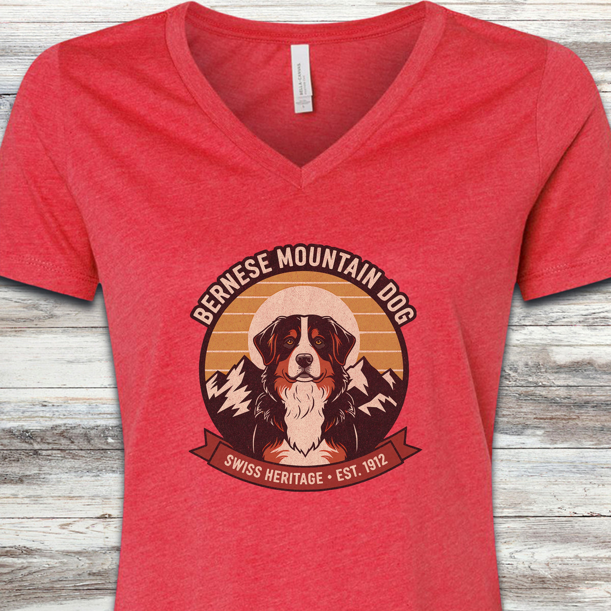 Bernese Mountain Dog Heritage V-Neck Tee - Heather Red