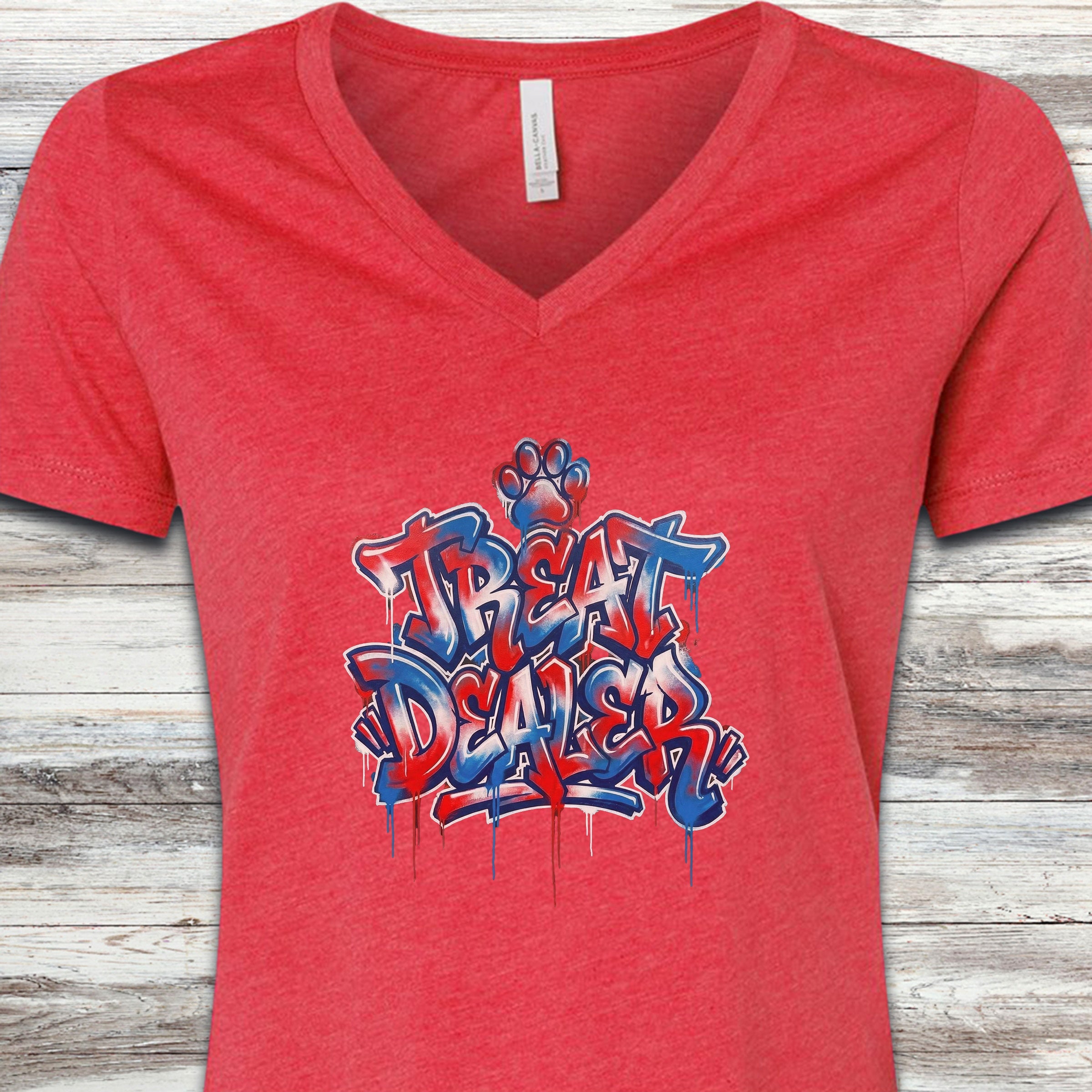 Treat Dealer American Grafitti V-Neck Tee - Heather Red