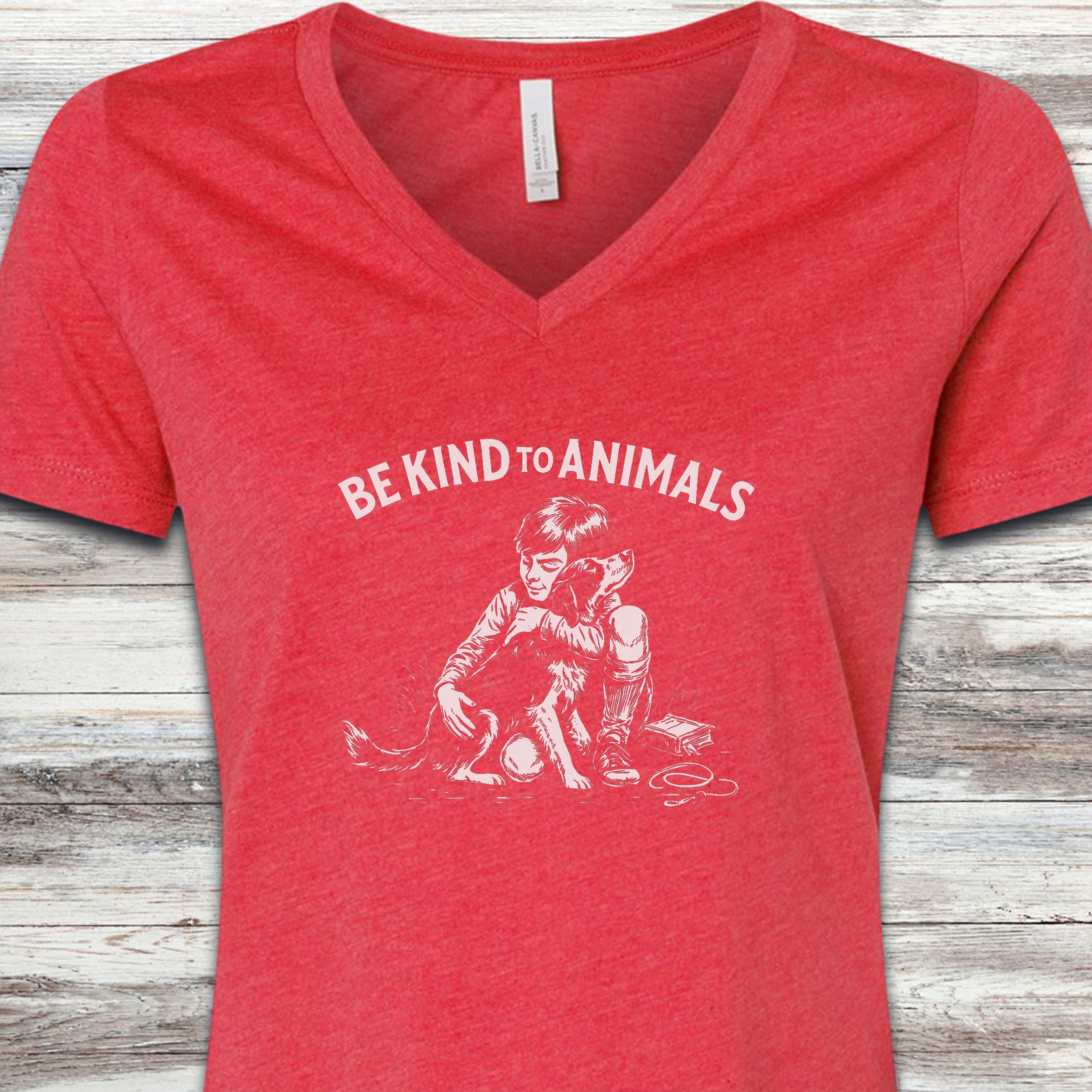 Be Kind to Animals V-Neck Tee - Heather Red