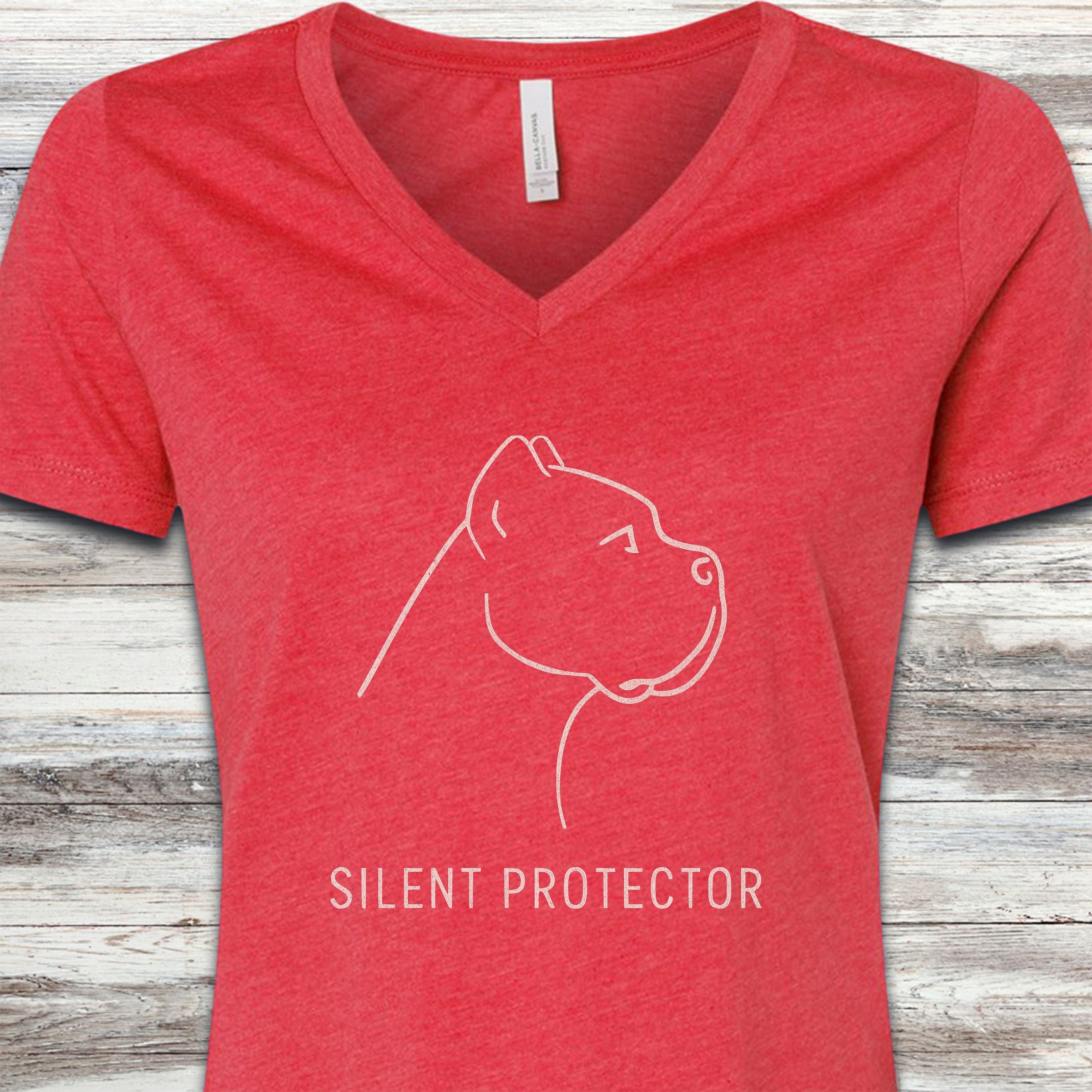 Cane Corso Silent Protector V-Neck Tee - Heather Red
