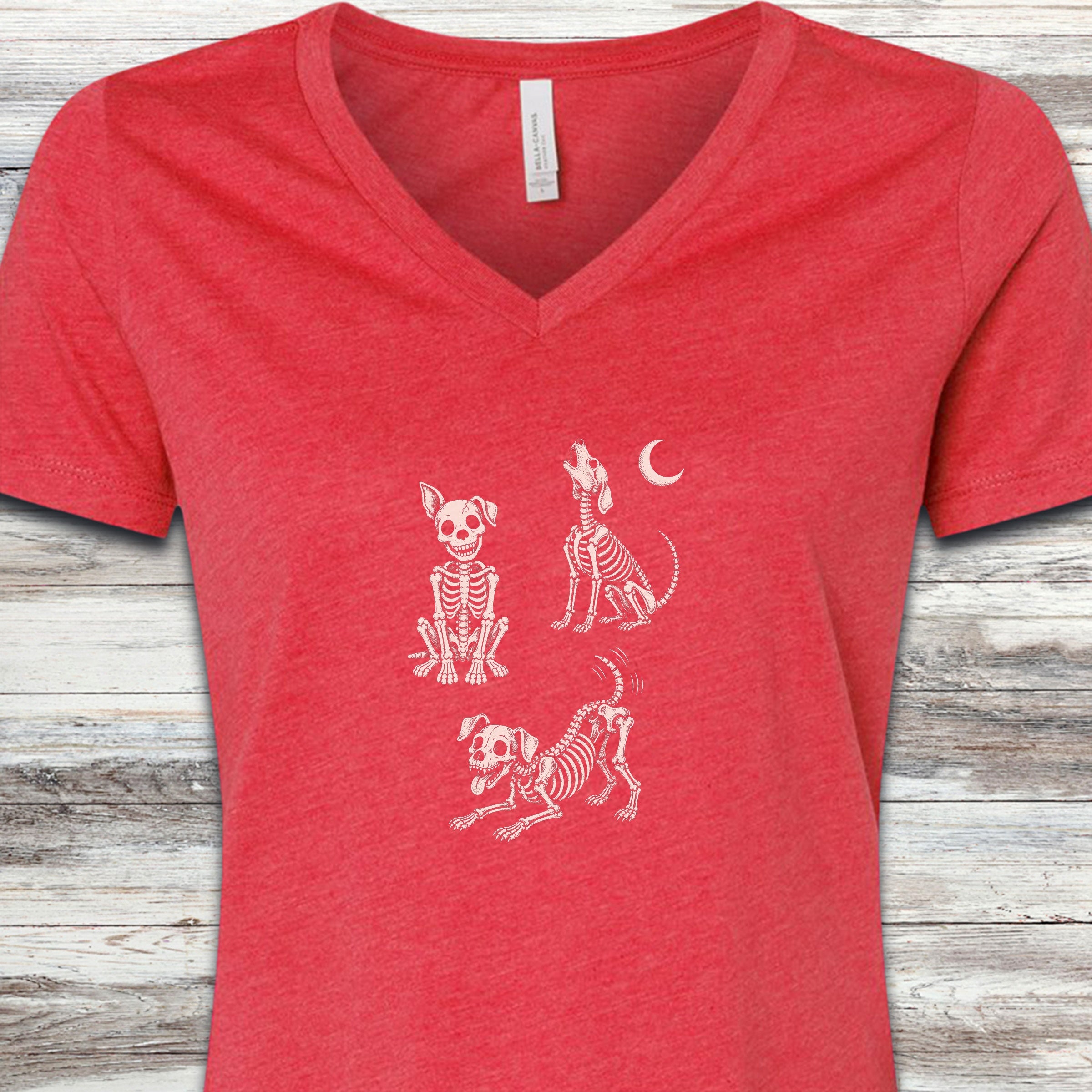 Skelly Dog V-Neck Tee - Heather Red