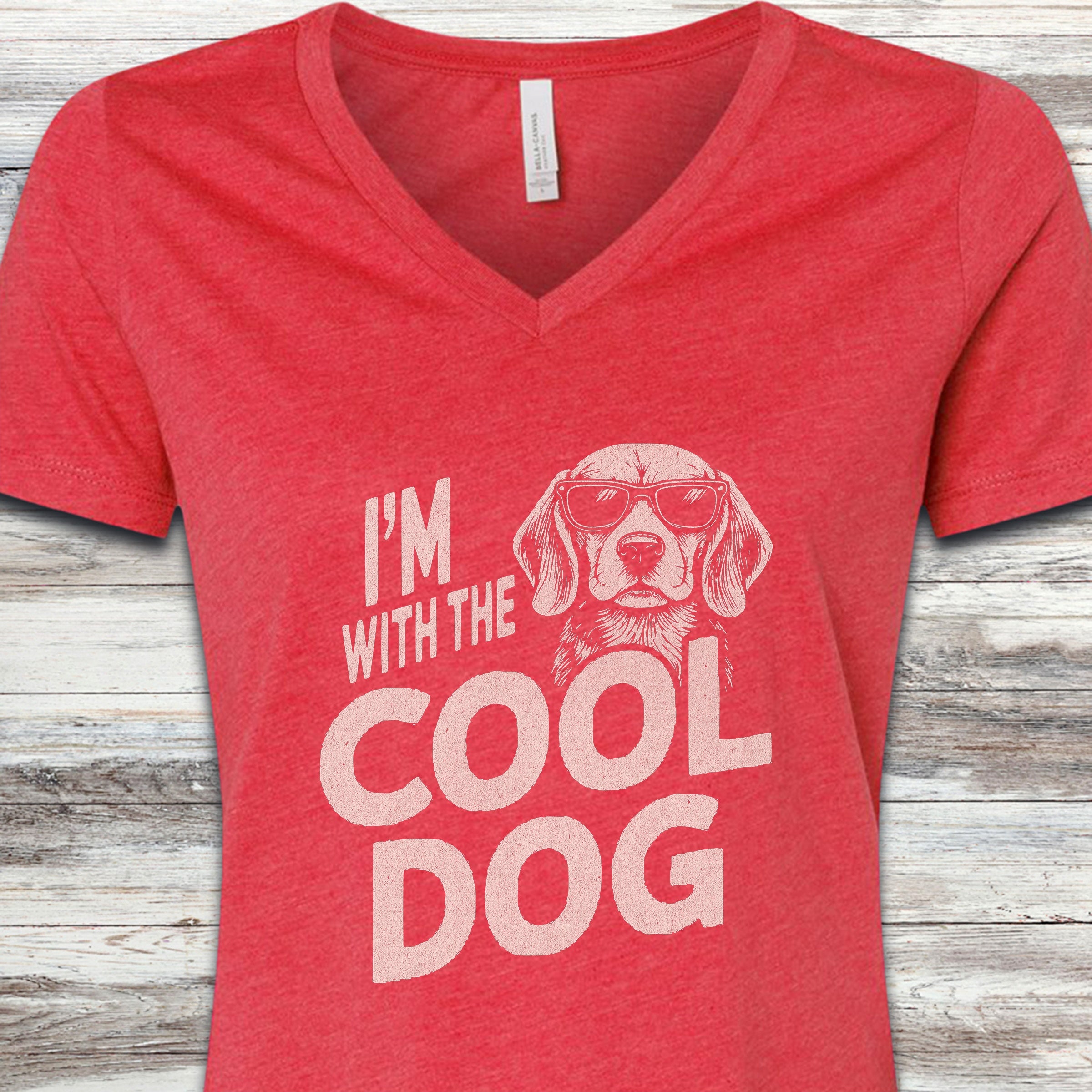 Cool Dog Beagle V-Neck Tee - Heather Red