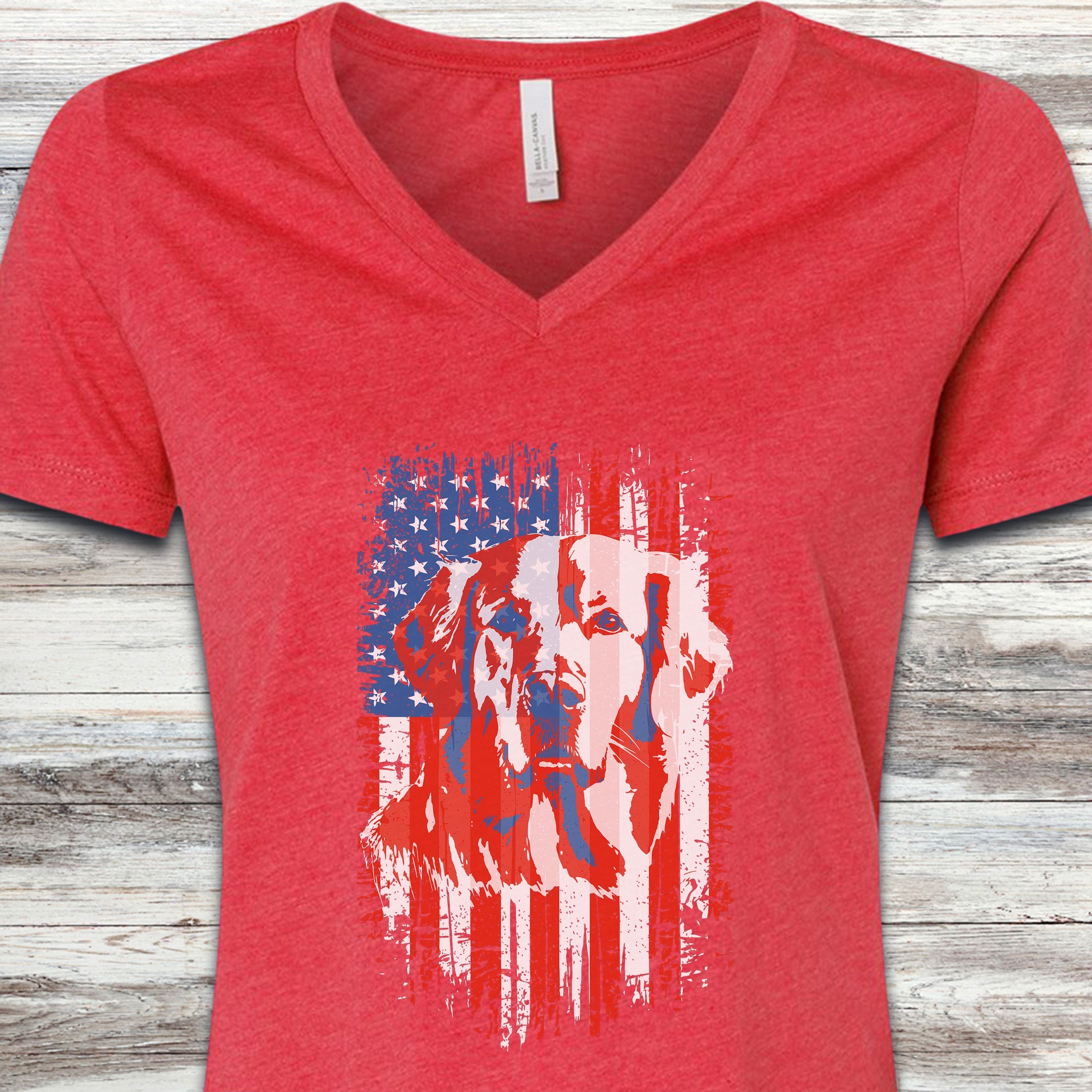 Golden Retriever USA V-Neck Tee - Heather Red