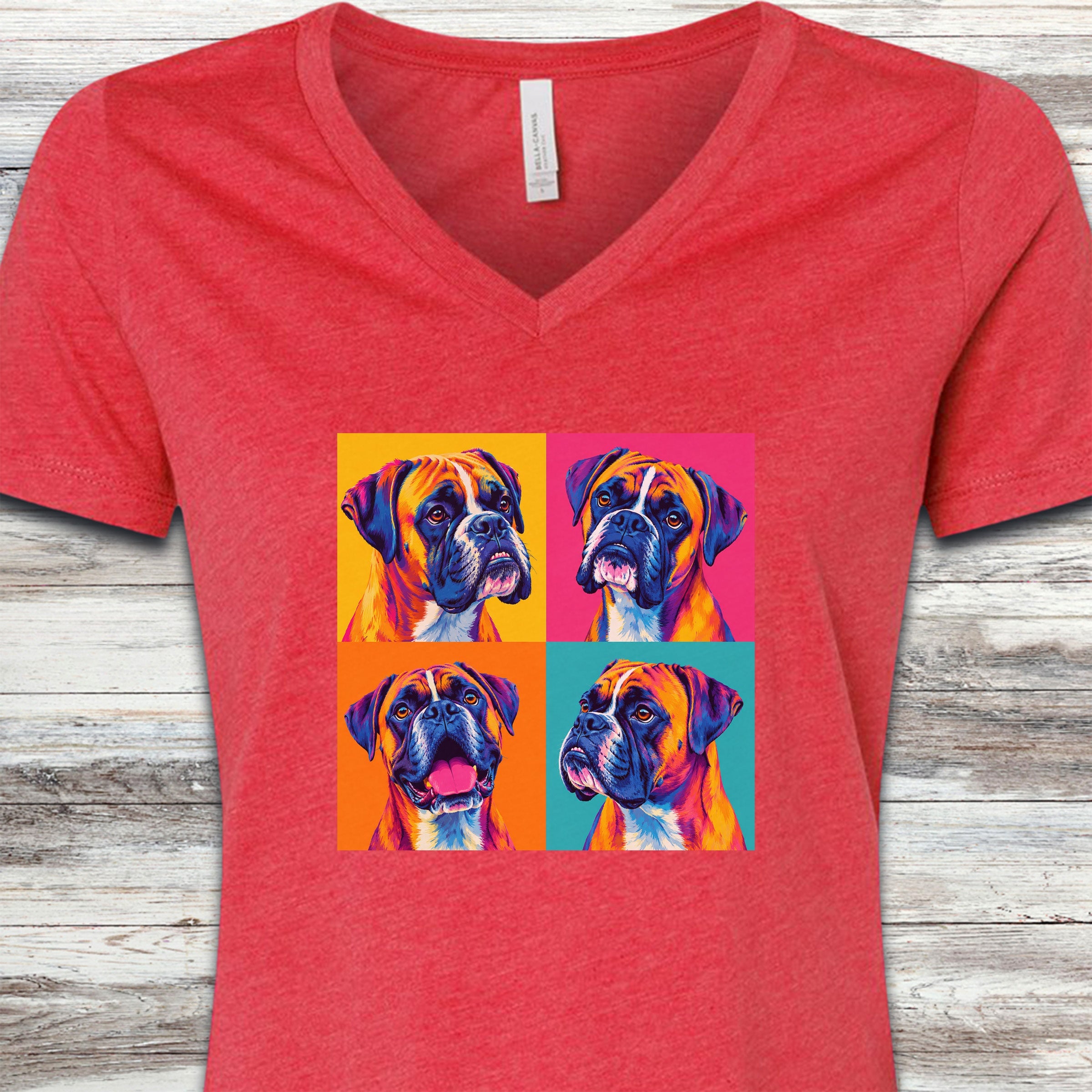 Boxer Pop Art V-Neck Tee - Heather Red