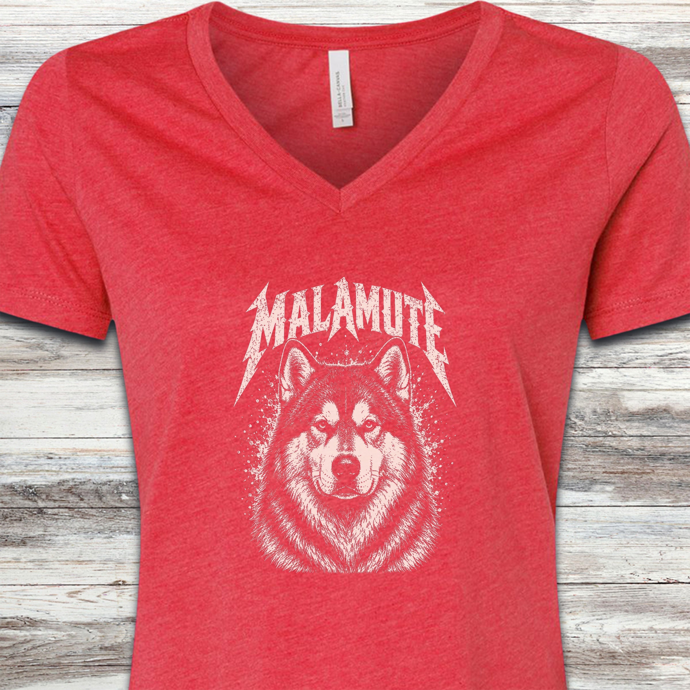 Alaskan Malamute Metal V-Neck Tee - Heather Red